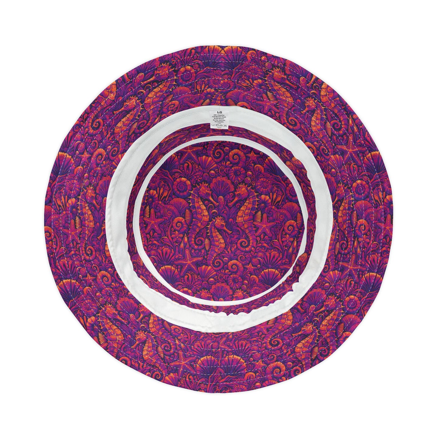 Tropical Polyester Bucket Hat, 2 Sizes - Seahorses Hot Pink