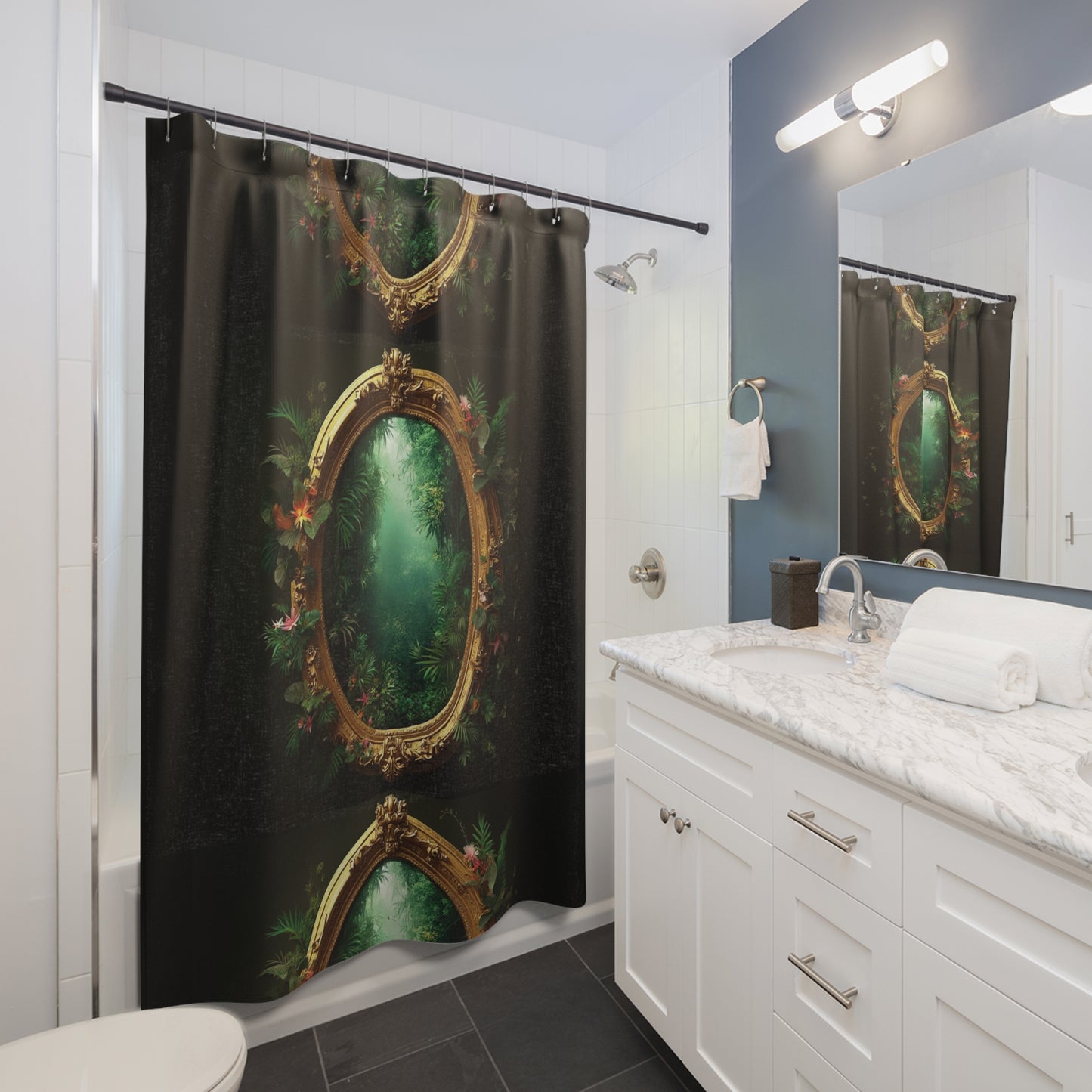 Tropical Shower Curtain - Rainforest Bathroom Decor / Golden Portal to Paradise