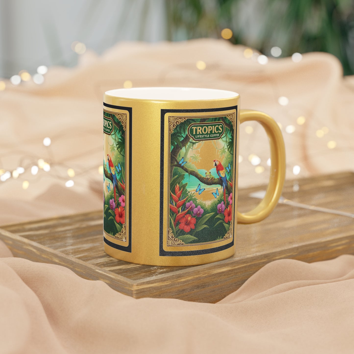 Tropical Metallic Mug, Gold or Silver - Our Coffee Brand, Seaside Friends