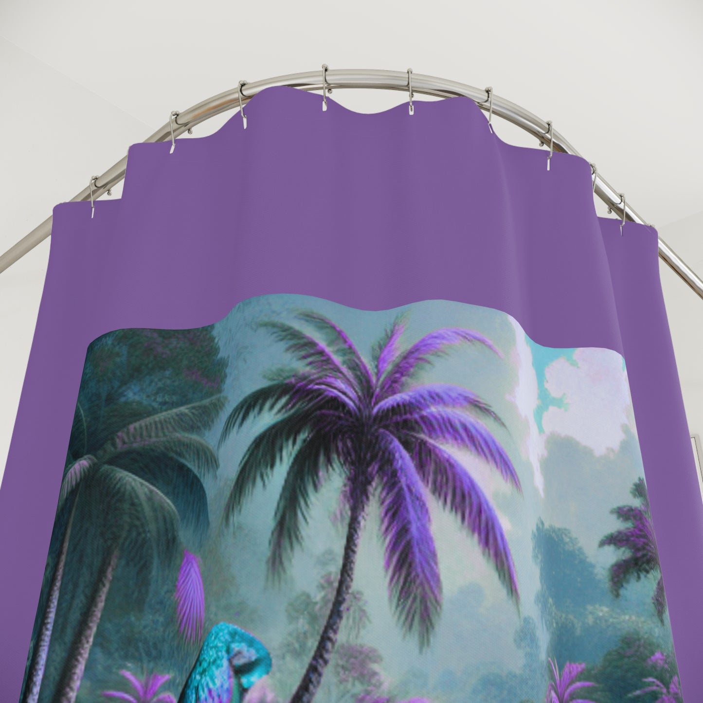 Tropical Shower Curtain - Rainforest Bathroom Decor / Sleeping Beauty Parrot Fantasy, Lt. Purple
