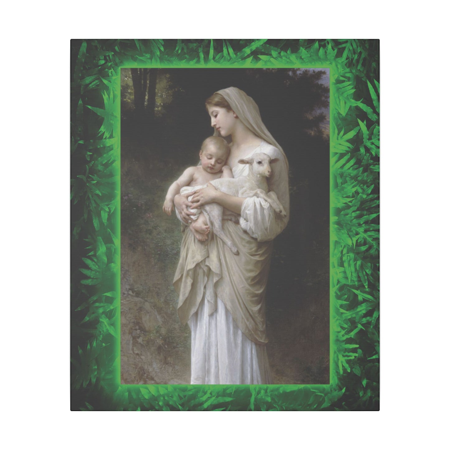 "Tropical Glow Innocence" Religious Canvas Artwork - Stretched Canvas Print / Virgin Mary & Jesus