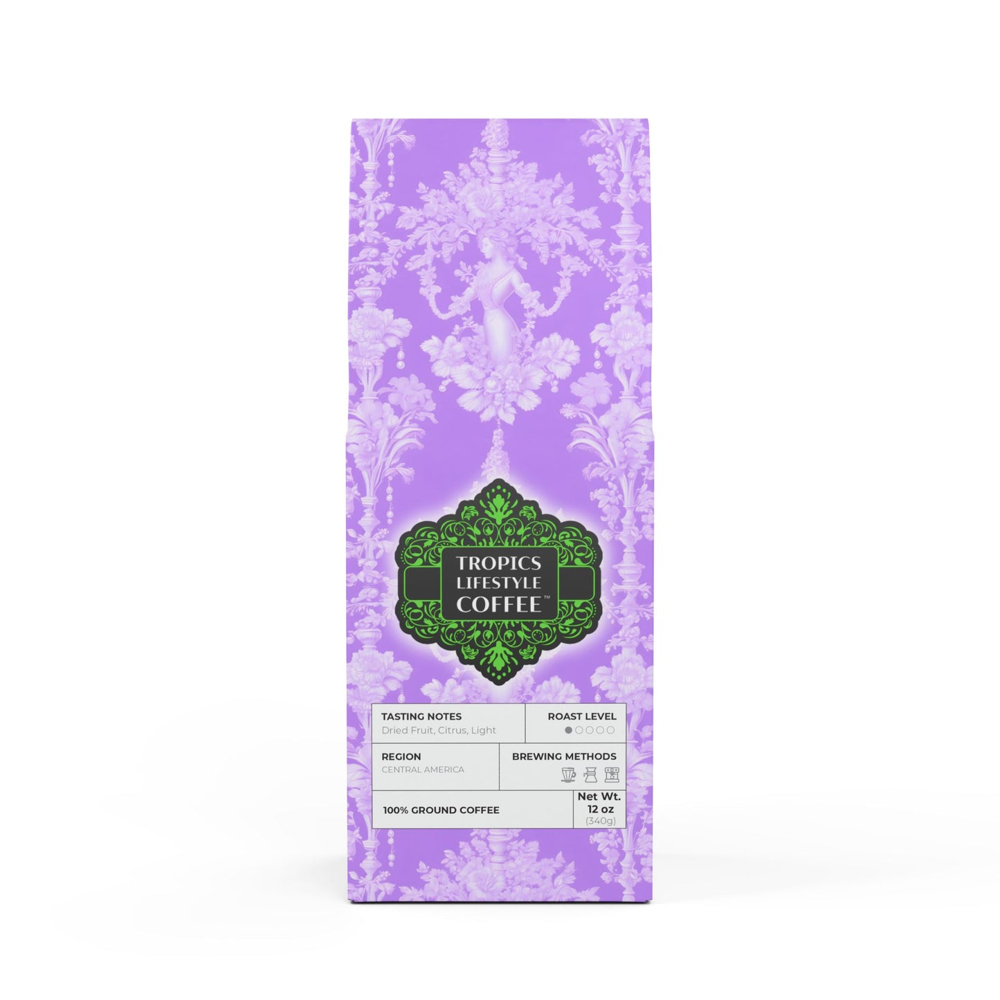 Beach Sunrise Blend™ (Light Roast) Specialty Grade Craft Coffee / Pearl Lady Toile, Amethyst
