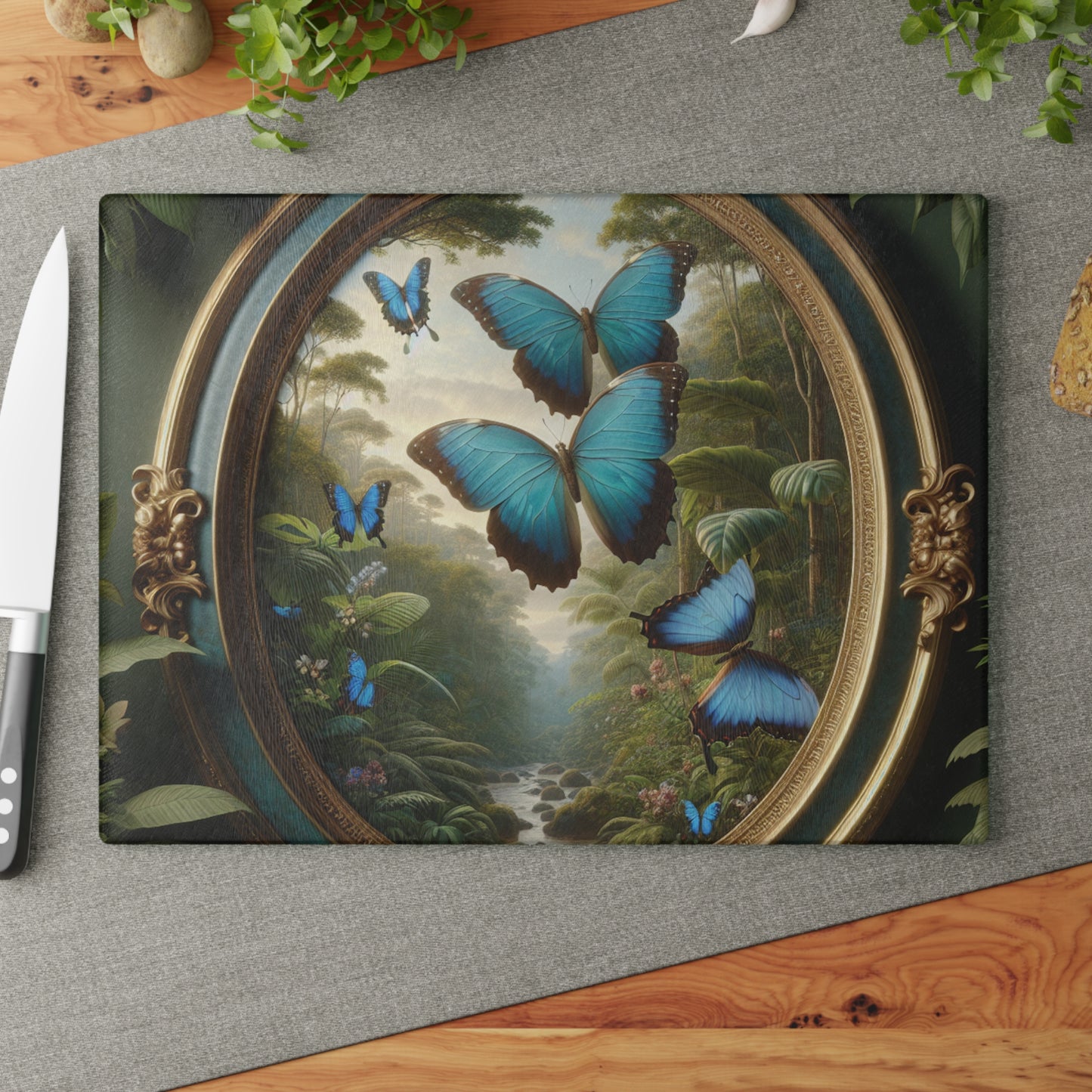 Glass Cutting Board, 2 sizes - Framed Morpho Gathering