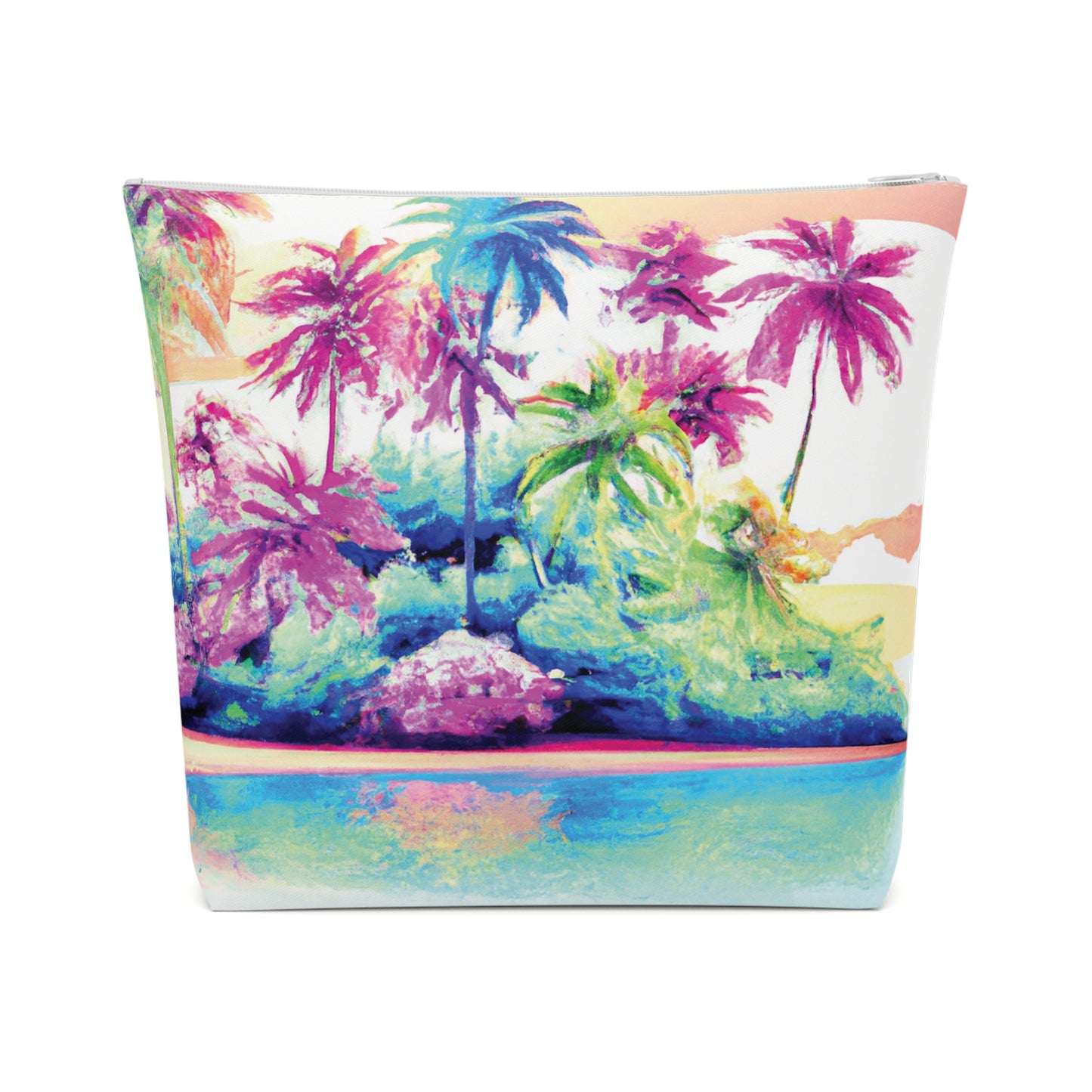 Tropical Cotton Cosmetic Bag, Makeup Pouch, 5 Sizes / Watercolor Beach