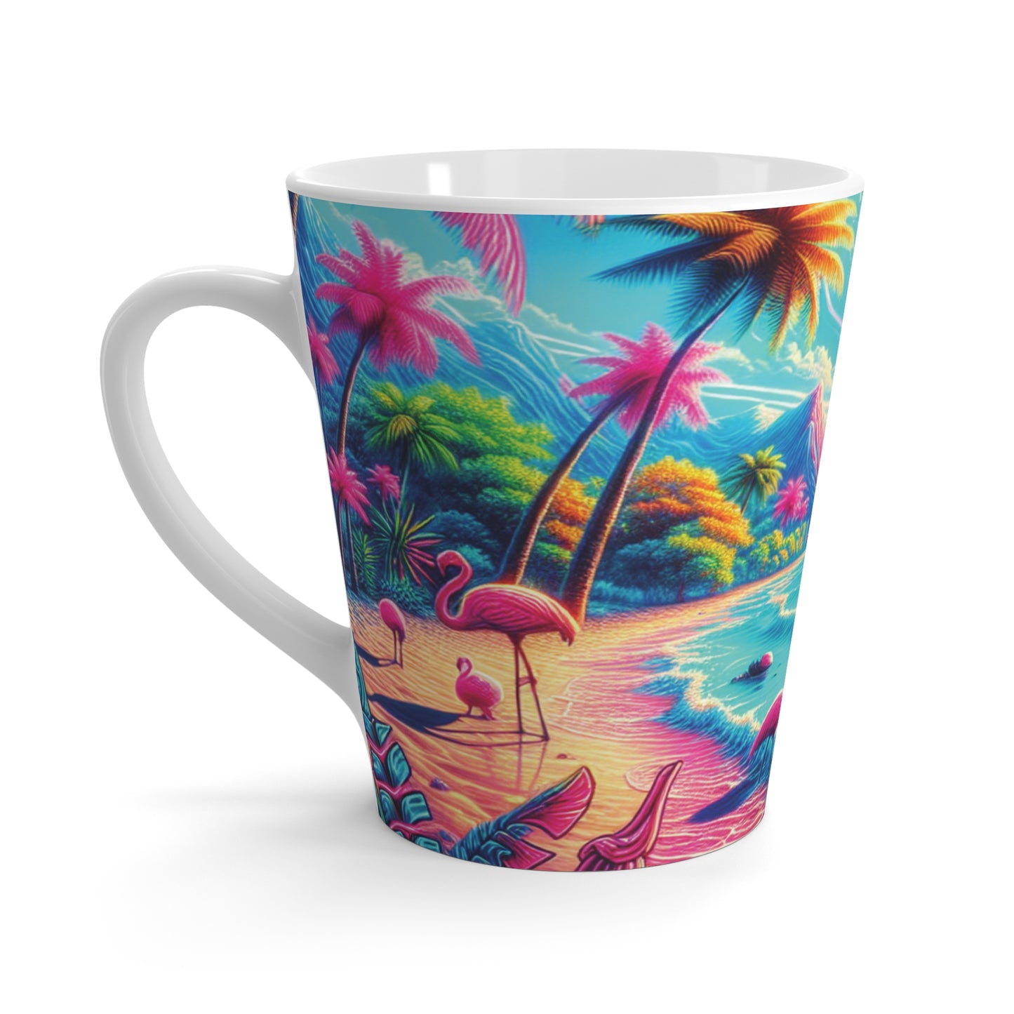 Latte White Mug - Pop Art Flamingo Beach