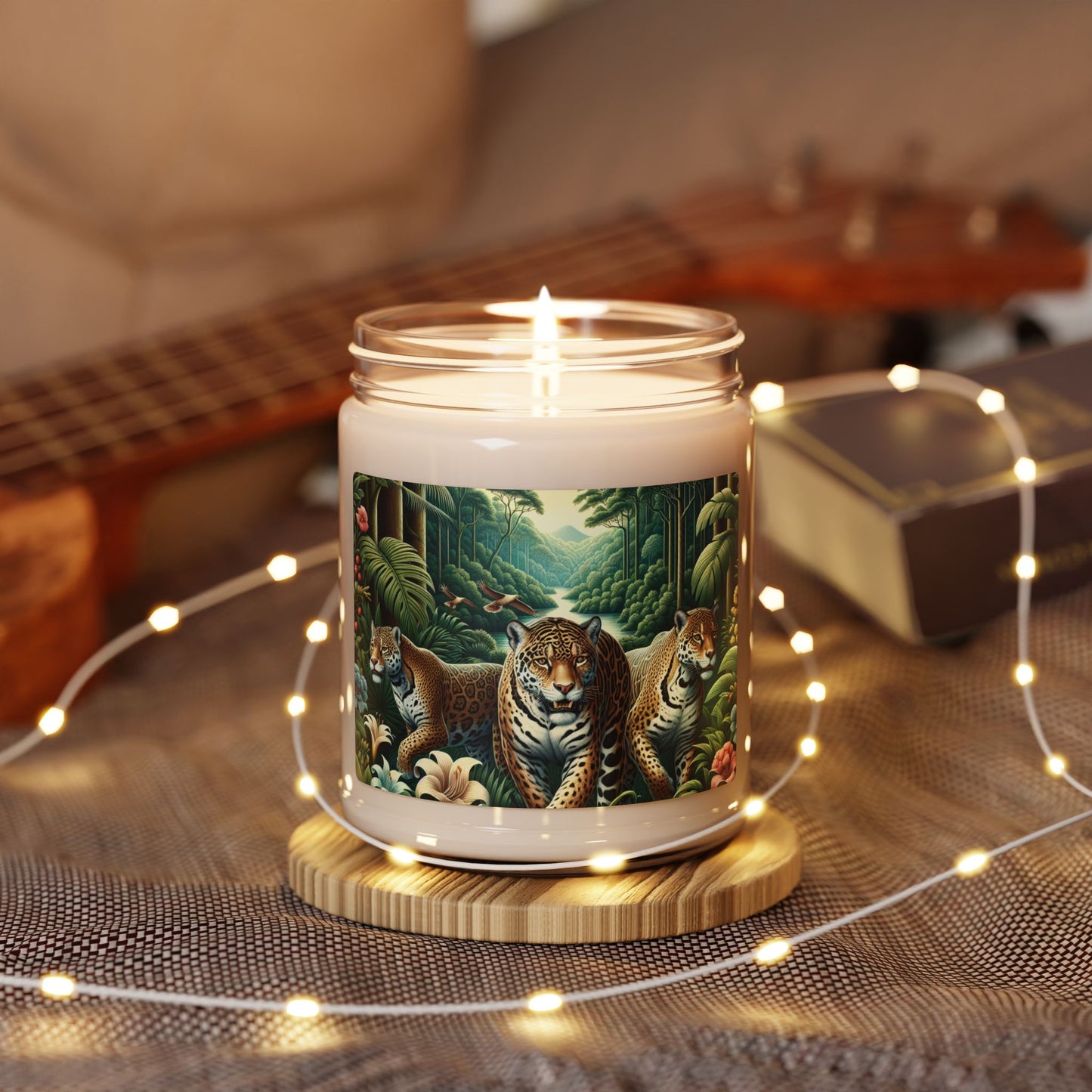 Tropical Jungle Jaguars Scented Soy Candle - 9oz with Big Cat Design