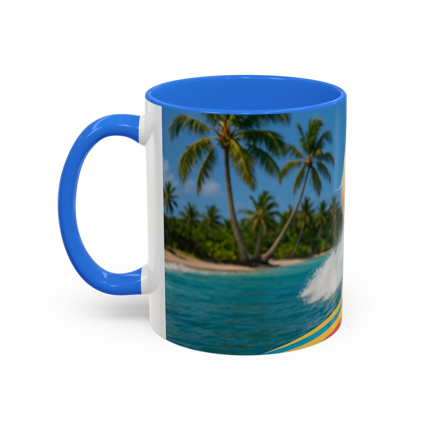 Vibrant Beach Coffee Mug - 11oz & 15oz / Puppy Ariel the Dog Surfer