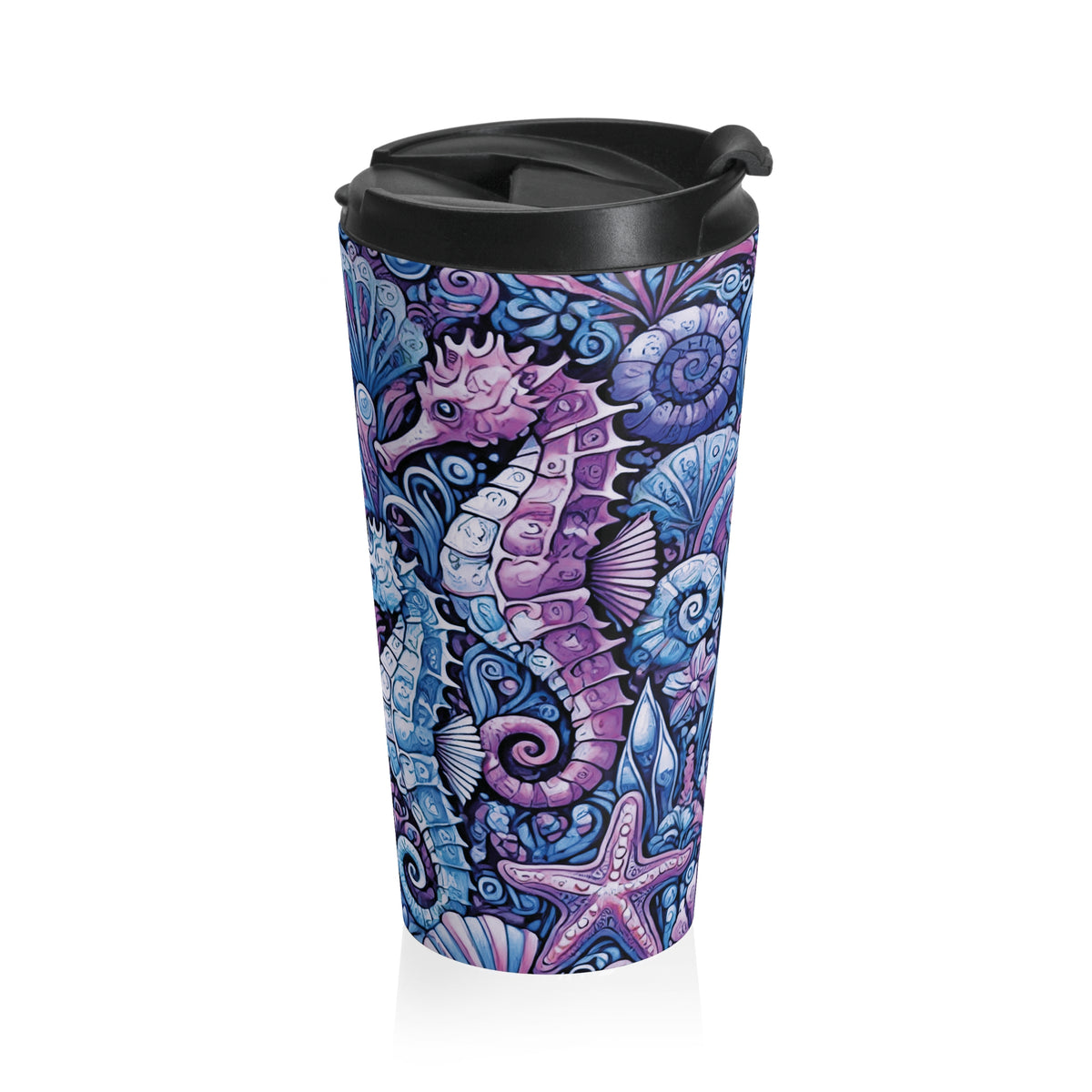 15 oz. Stainless Steel Travel Mug / Seahorse Trio Blue