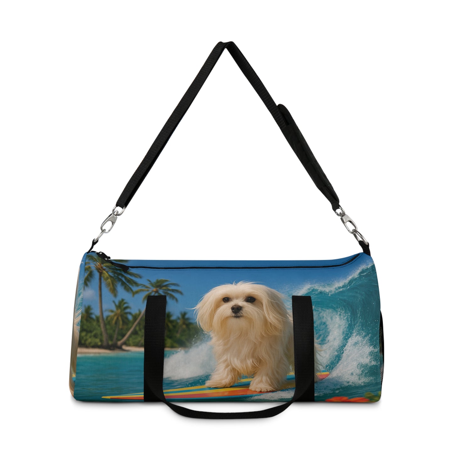 Tropical Duffel Bag - Perfect for Travel and Gym / Puppy Ariel the Surfer Dog