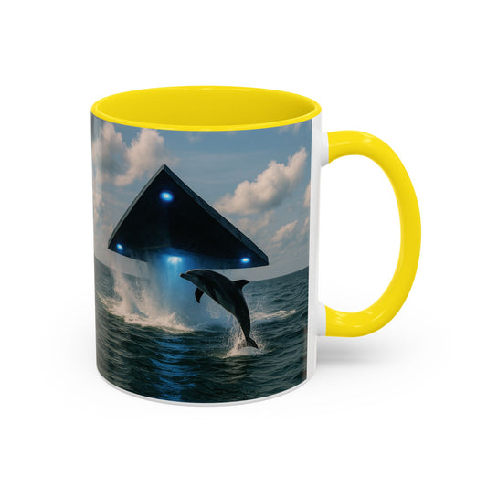 Accent Coffee Mug (11, 15oz), 8 Colors - UFO and Dolphin