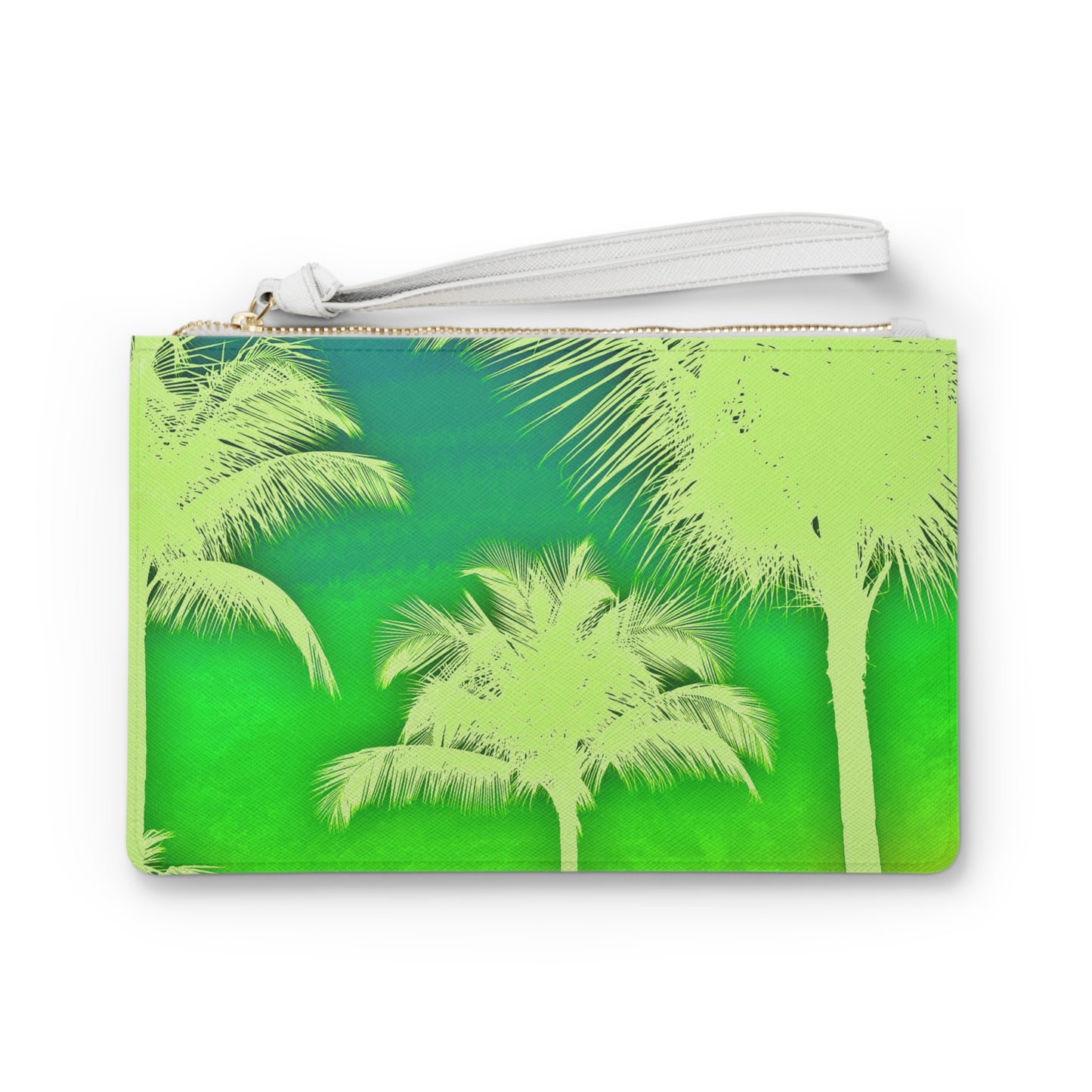 Tropical Faux Leather Clutch Bag - Perfect for Beach Adventures & Summer Vacations / Palm Glow, Green