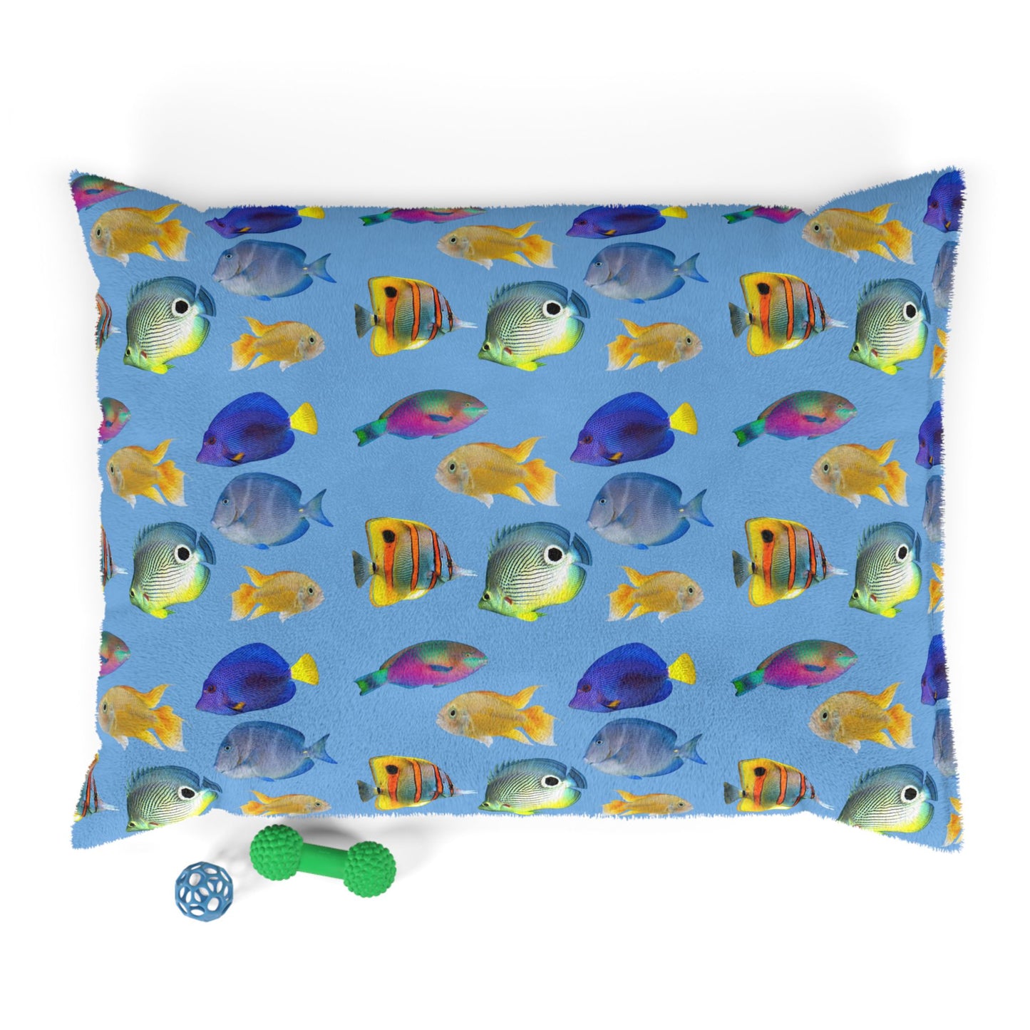 Pet Bed - Cozy and Fun Dog or Cat Bed for Beach Lovers / School of Fish, Lt. Blue