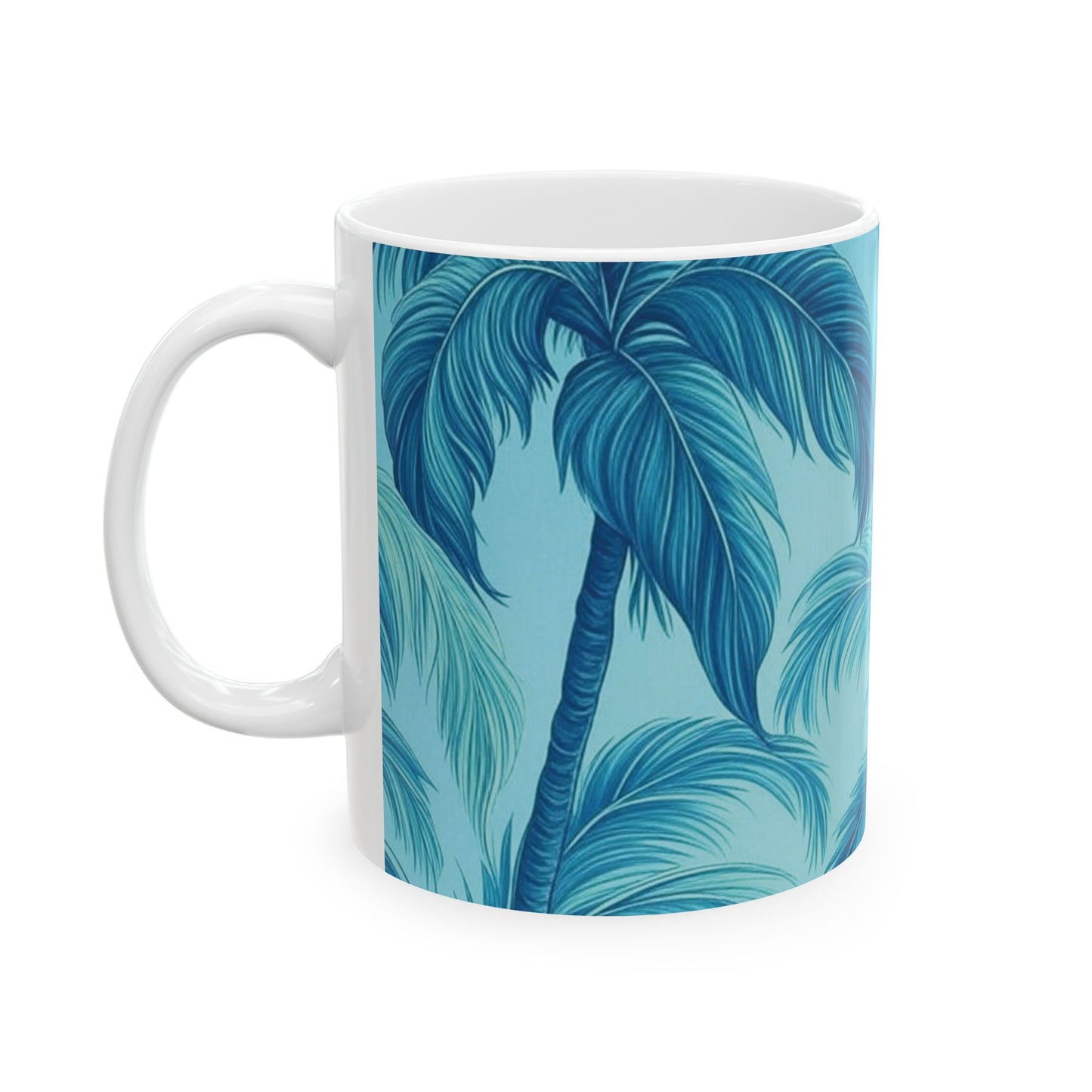 Ceramic White Mug - 11oz & 15oz, Azure Palms
