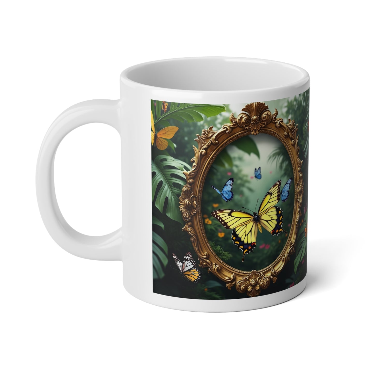 Jumbo Mug, 20oz, Framed Butterfly Party | Tropical Coffee Cup