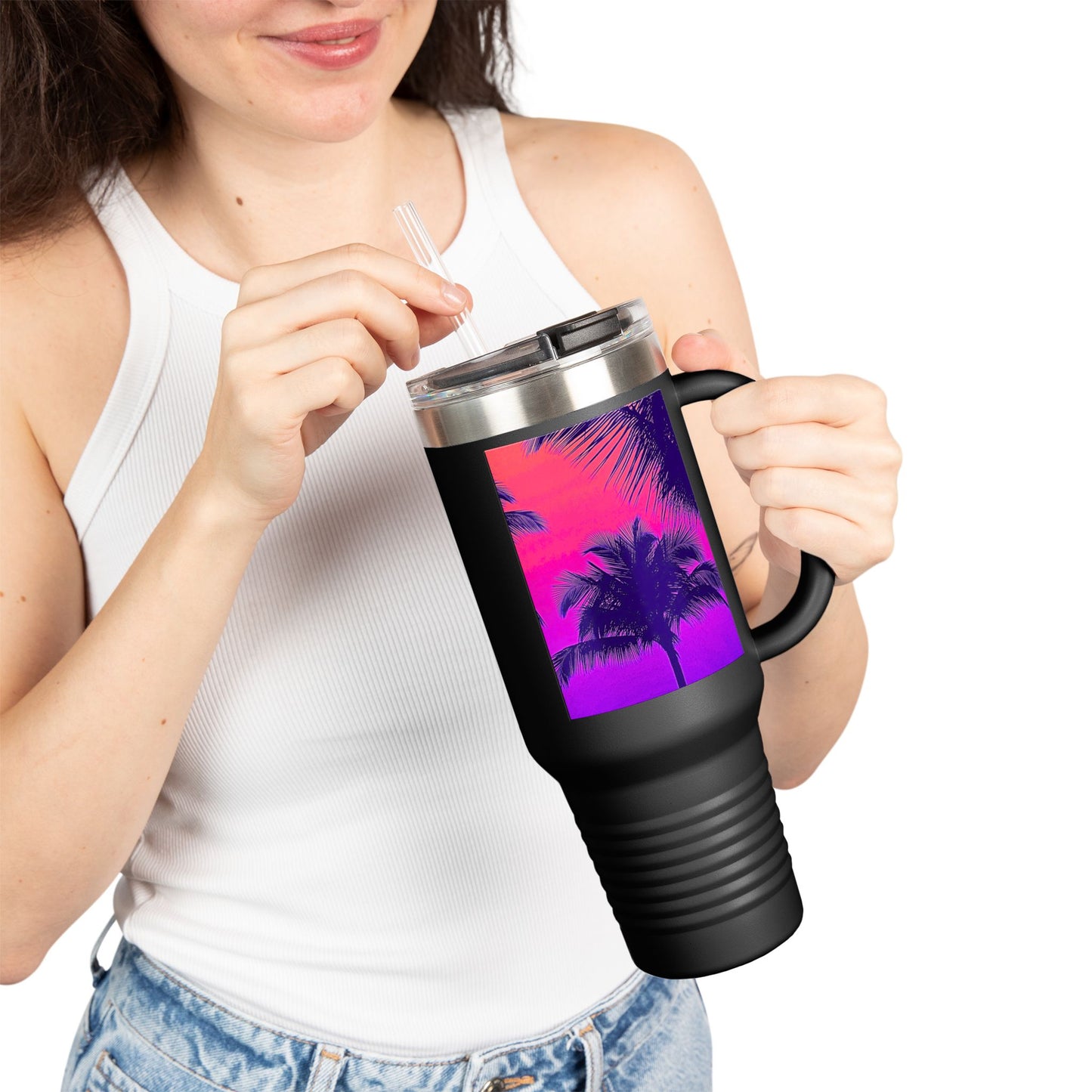 Insulated Travel Mug, 40oz / Palm Glow Pop - Perfect for Outdoor Adventures