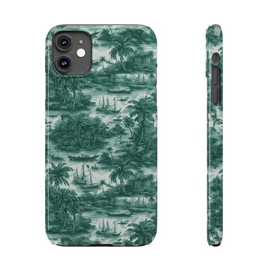 Slim Phone Cases - Tropical Toile #1, evergreen