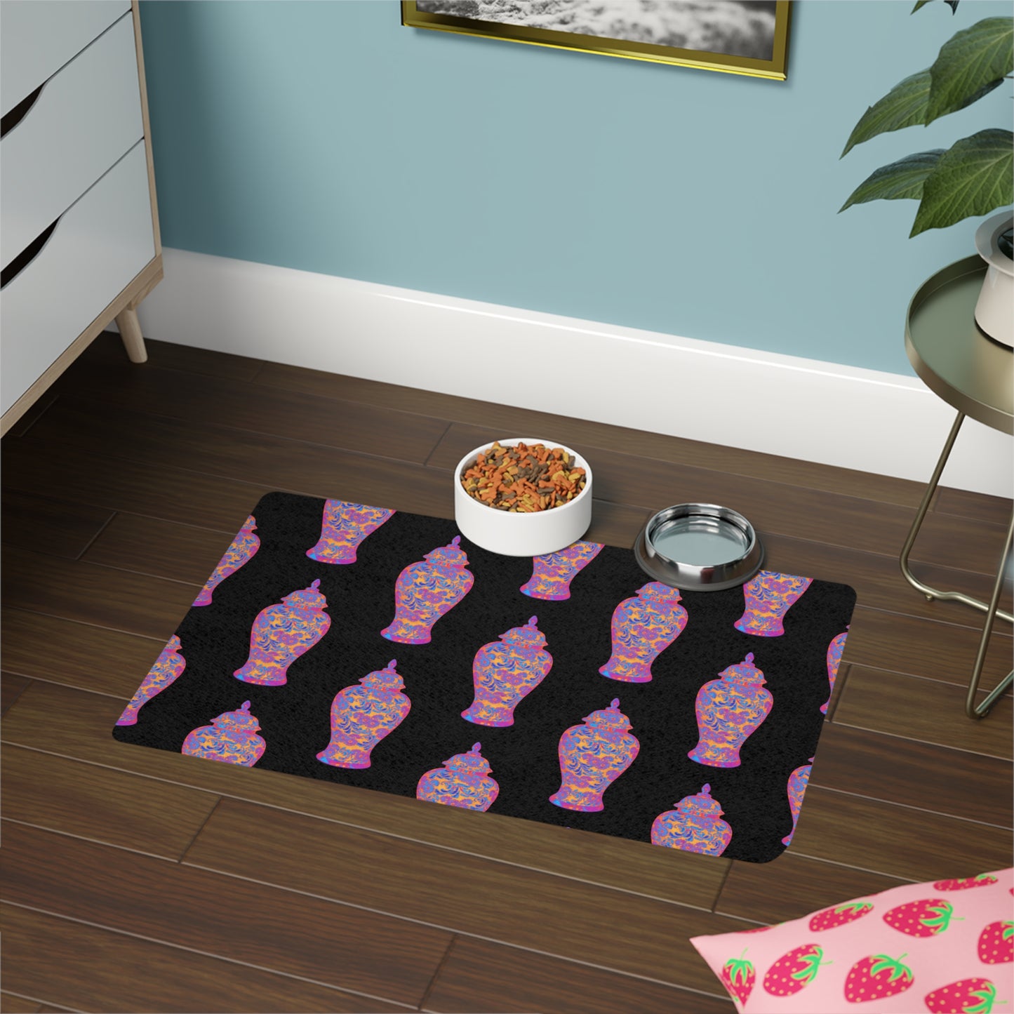 Pet Food Mat (12x18), Heatwave Ginger Jar repeat black