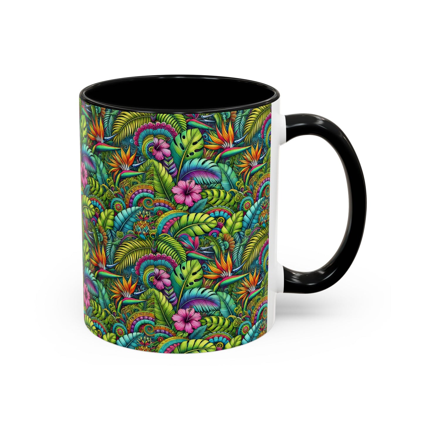 Accent Color Coffee Mug (11, 15oz), Rainforest Blooms, Various Colors