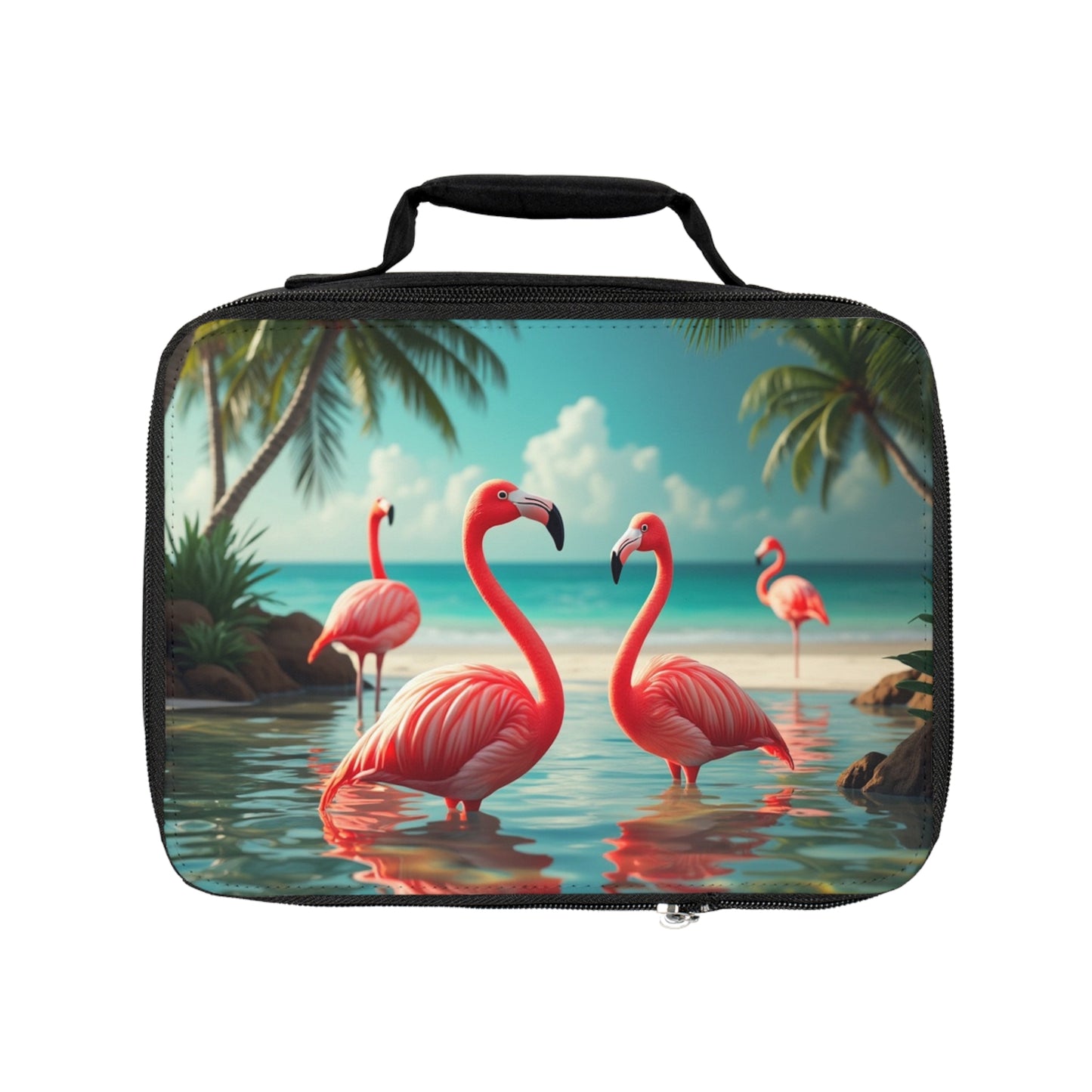 Flamingo Morning Dip Lunch Bag - Eco-Friendly Insulated Tote, Adult and Child Lunchbox / Perfect for Picnics, Beach Outings