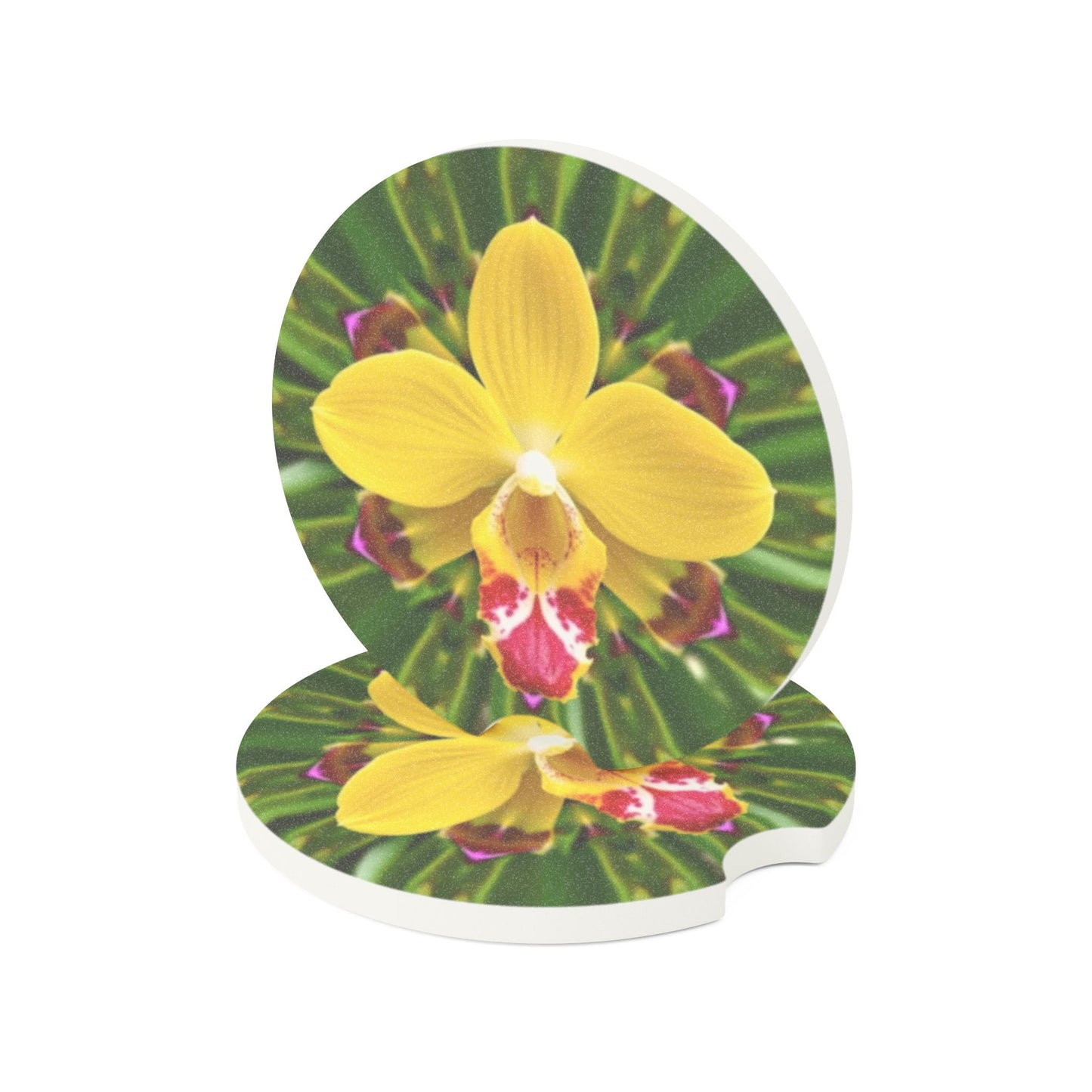 Soapstone Car Coaster - Yellow Orchid Kaleidoscope