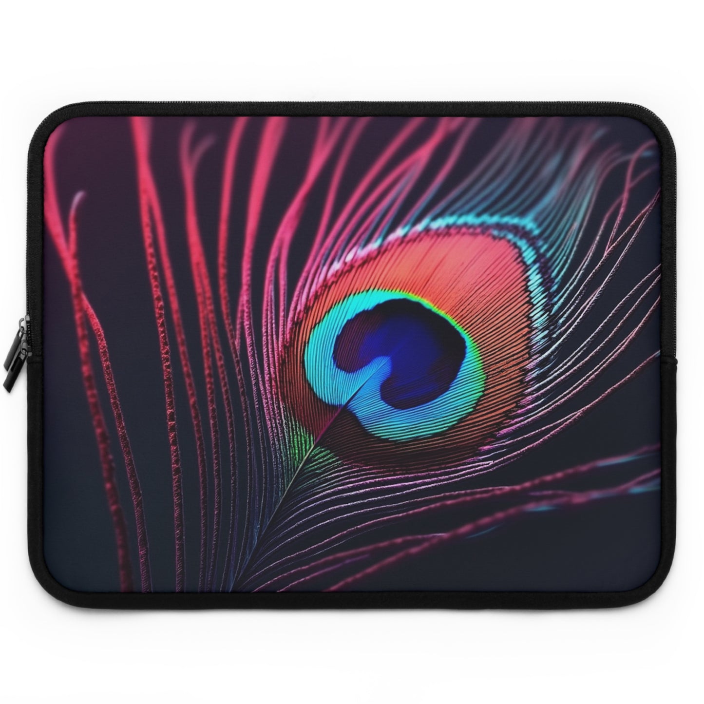 Tropical Laptop Sleeve, 5 Sizes - Perfect for Beach Lovers & Students / Peacock Eye Feather, Magenta