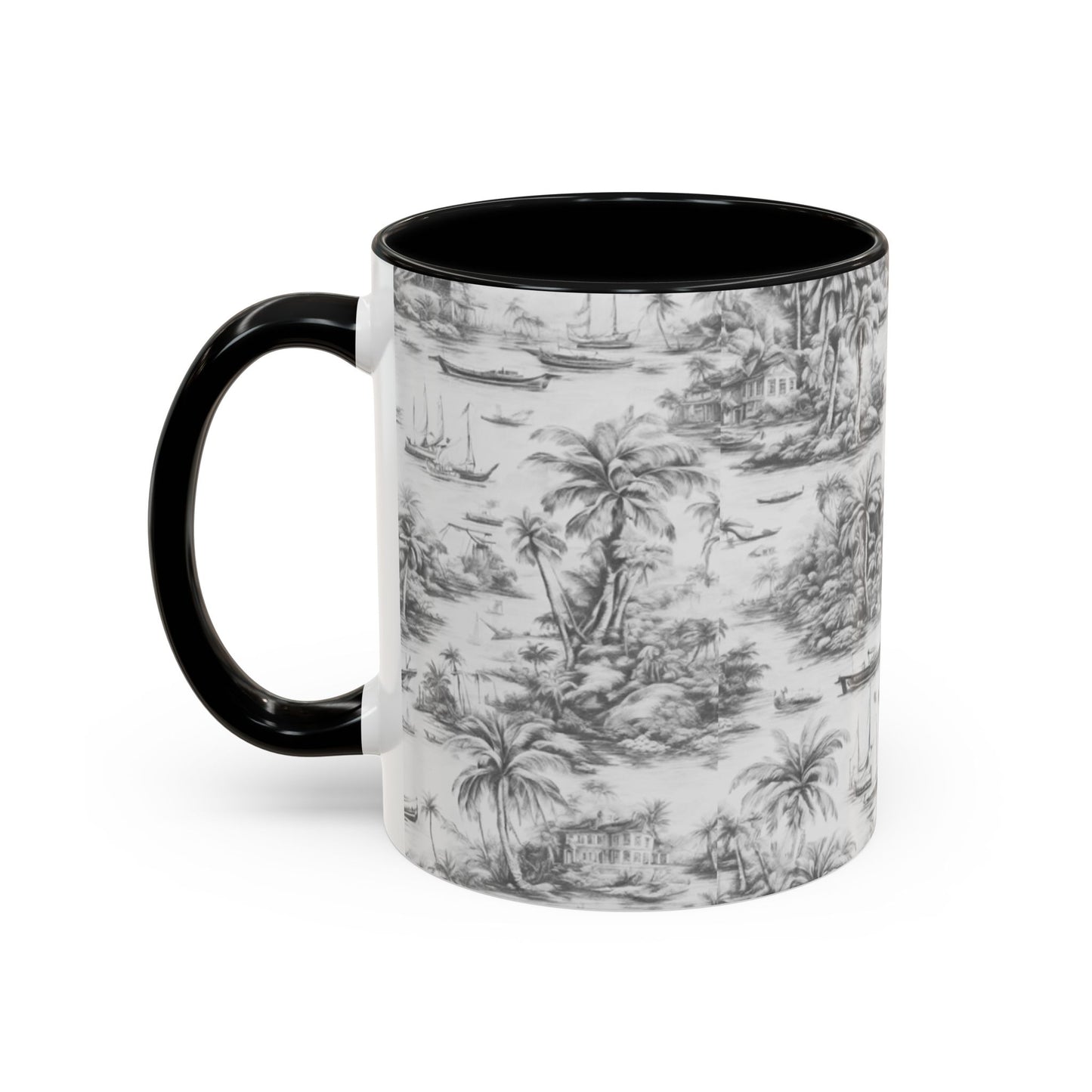 Accent Coffee Mug (11, 15oz), 8 Colors - Tropical Toile #1, soft black