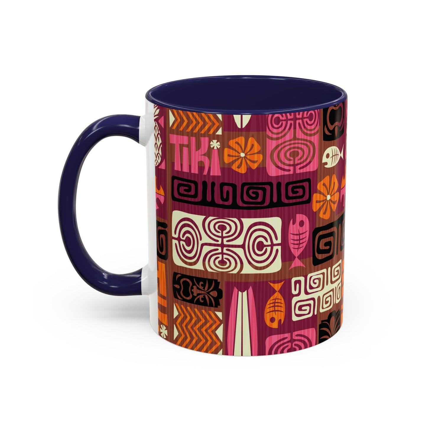 Accent Coffee Mug (11, 15oz), 8 Colors - Tiki Poster Pink/Orange