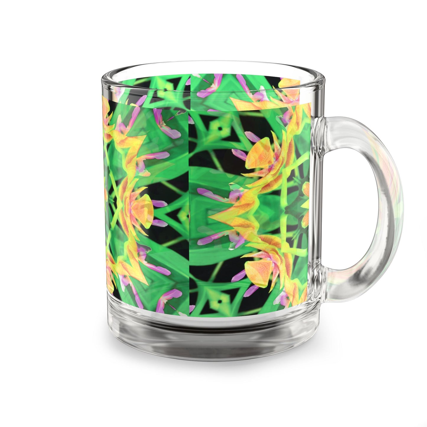 Tropical Glass Mug - 10oz Coffee Cup / Kaleido Orange Orchid