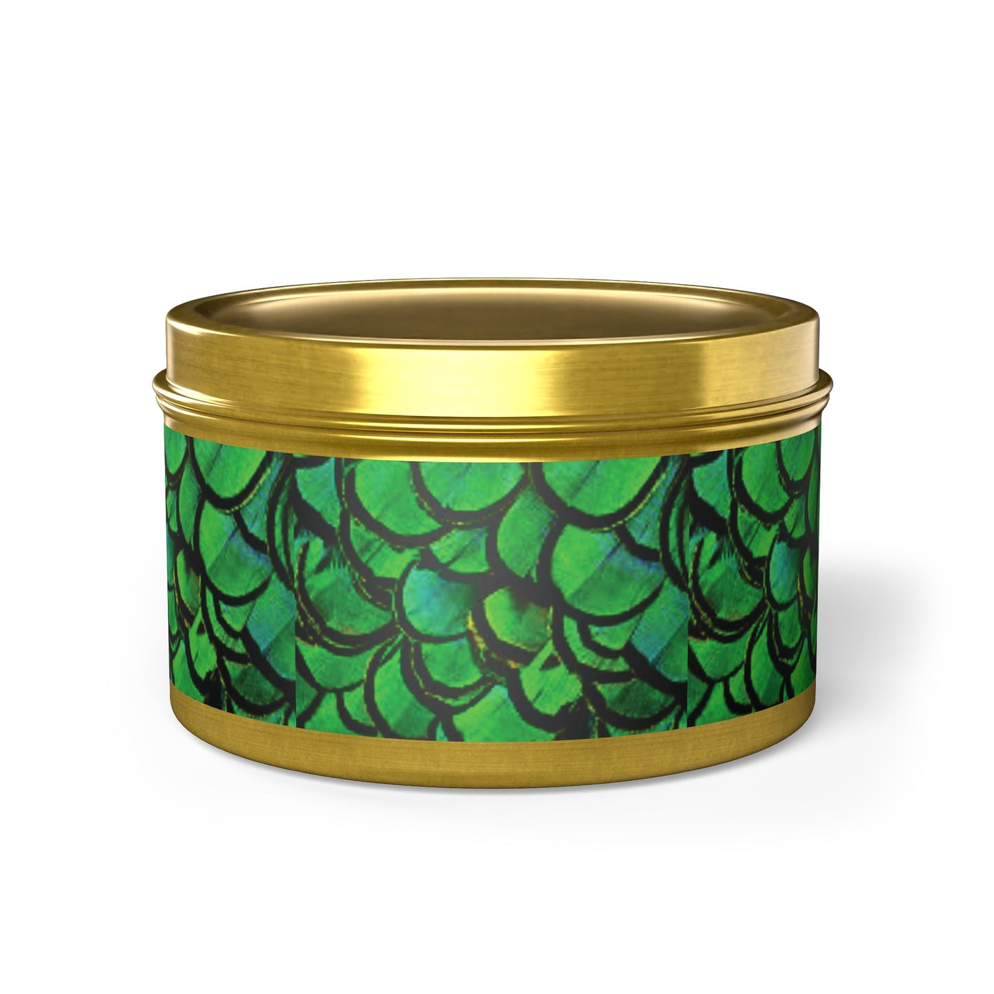 Tin Candles, 2 sizes, 3 tin colors - Green Peacock