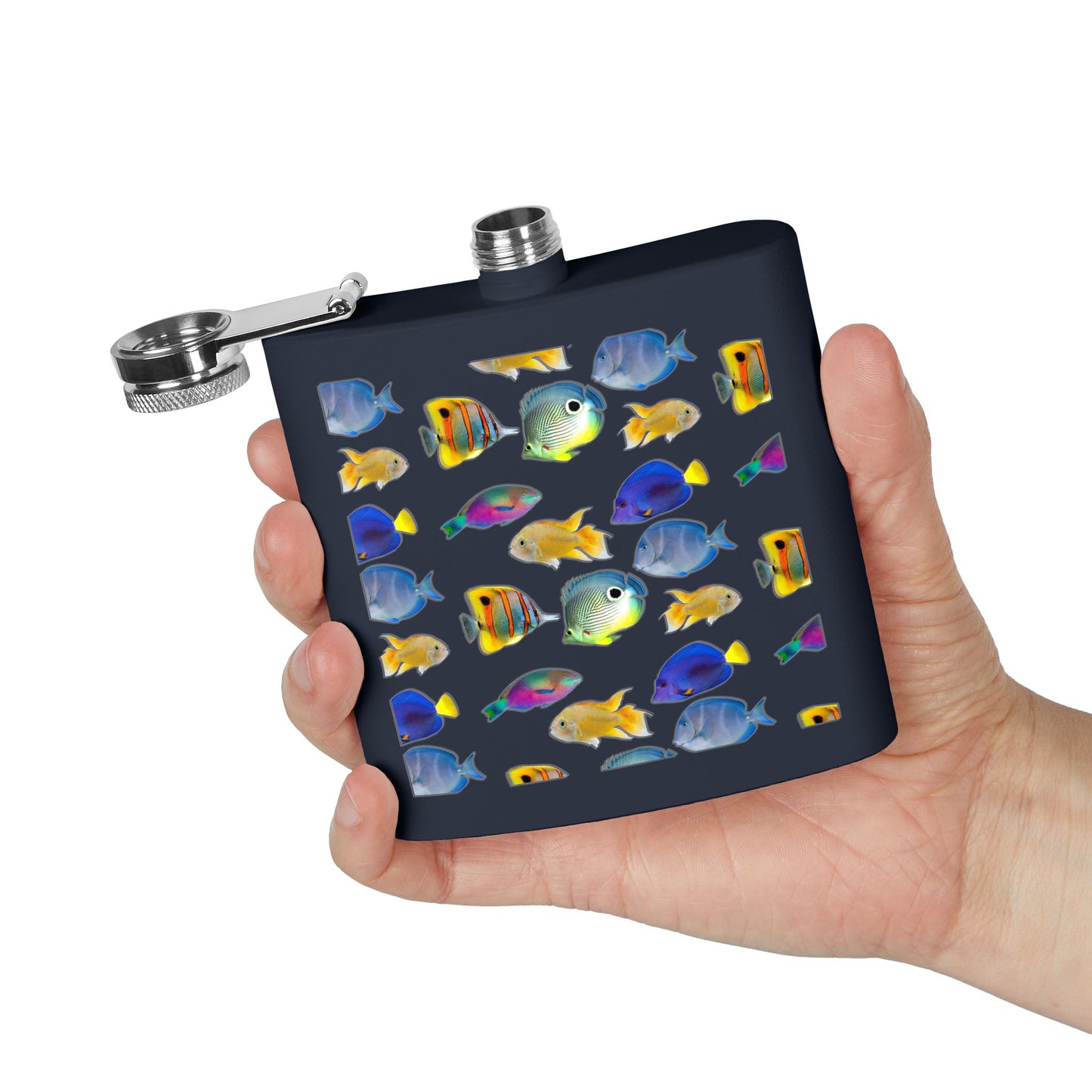 Tropical Stainless Steel 6 oz. Flask, Many Colors – School of Fish