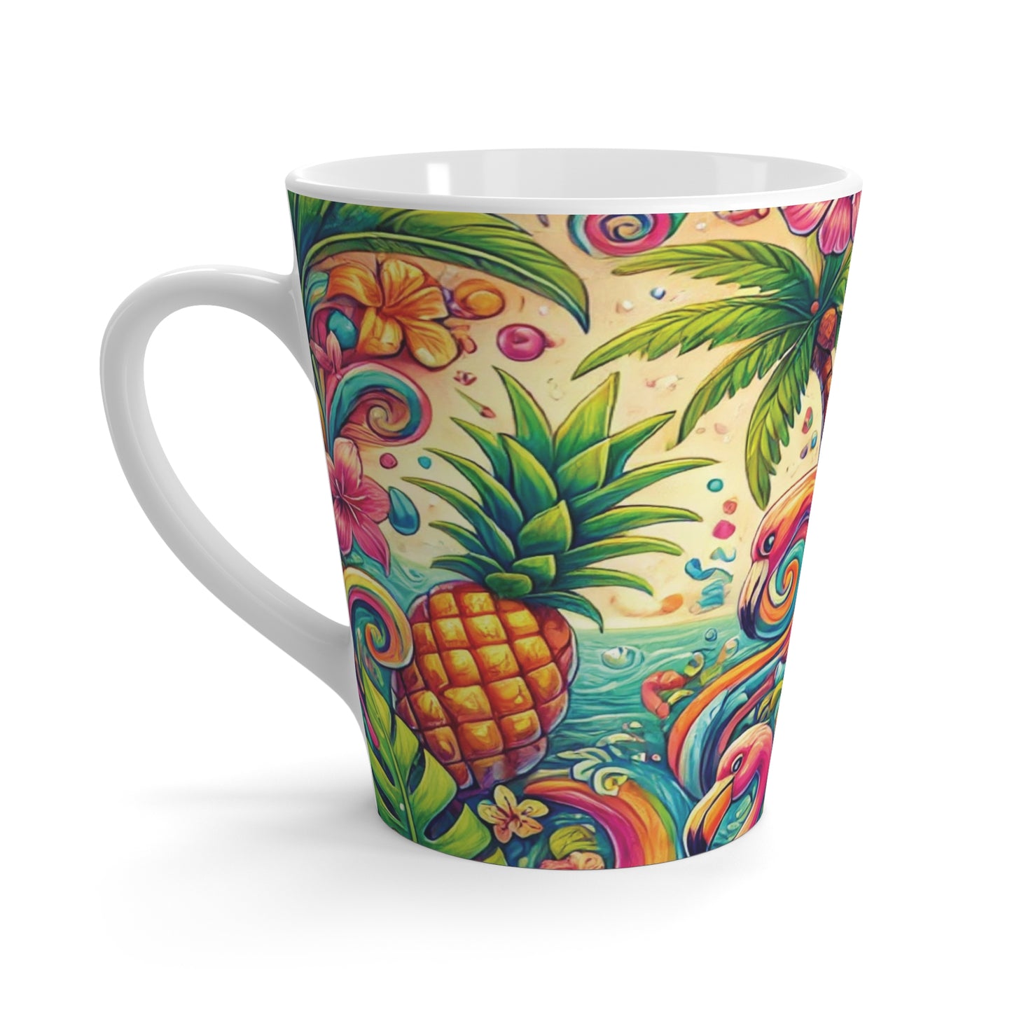 Latte White Mug - Flamingo Waves