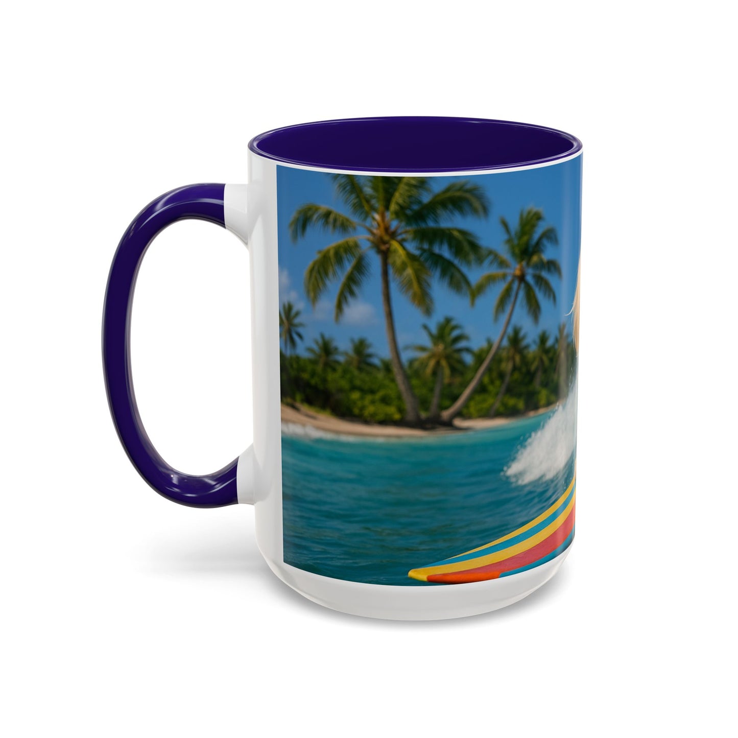 Vibrant Beach Coffee Mug - 11oz & 15oz / Puppy Ariel the Dog Surfer