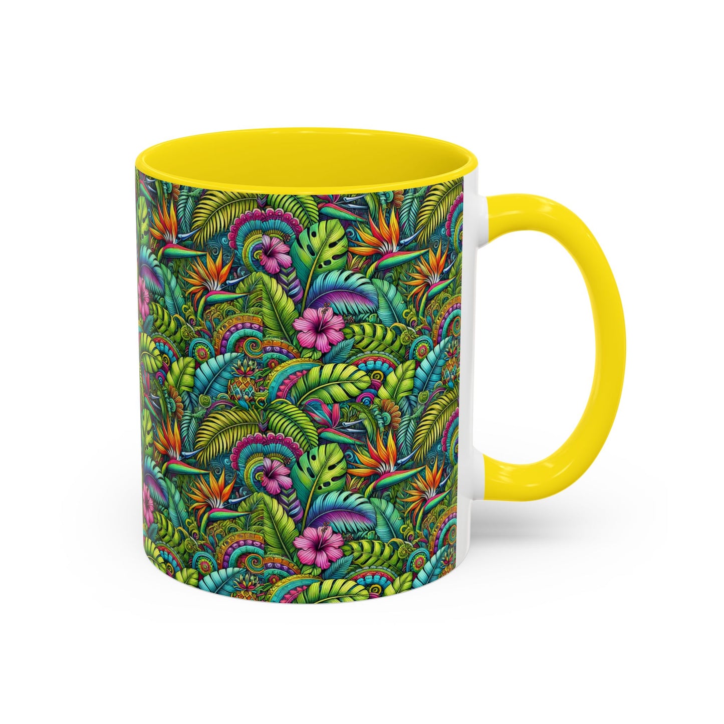 Accent Color Coffee Mug (11, 15oz), Rainforest Blooms, Various Colors