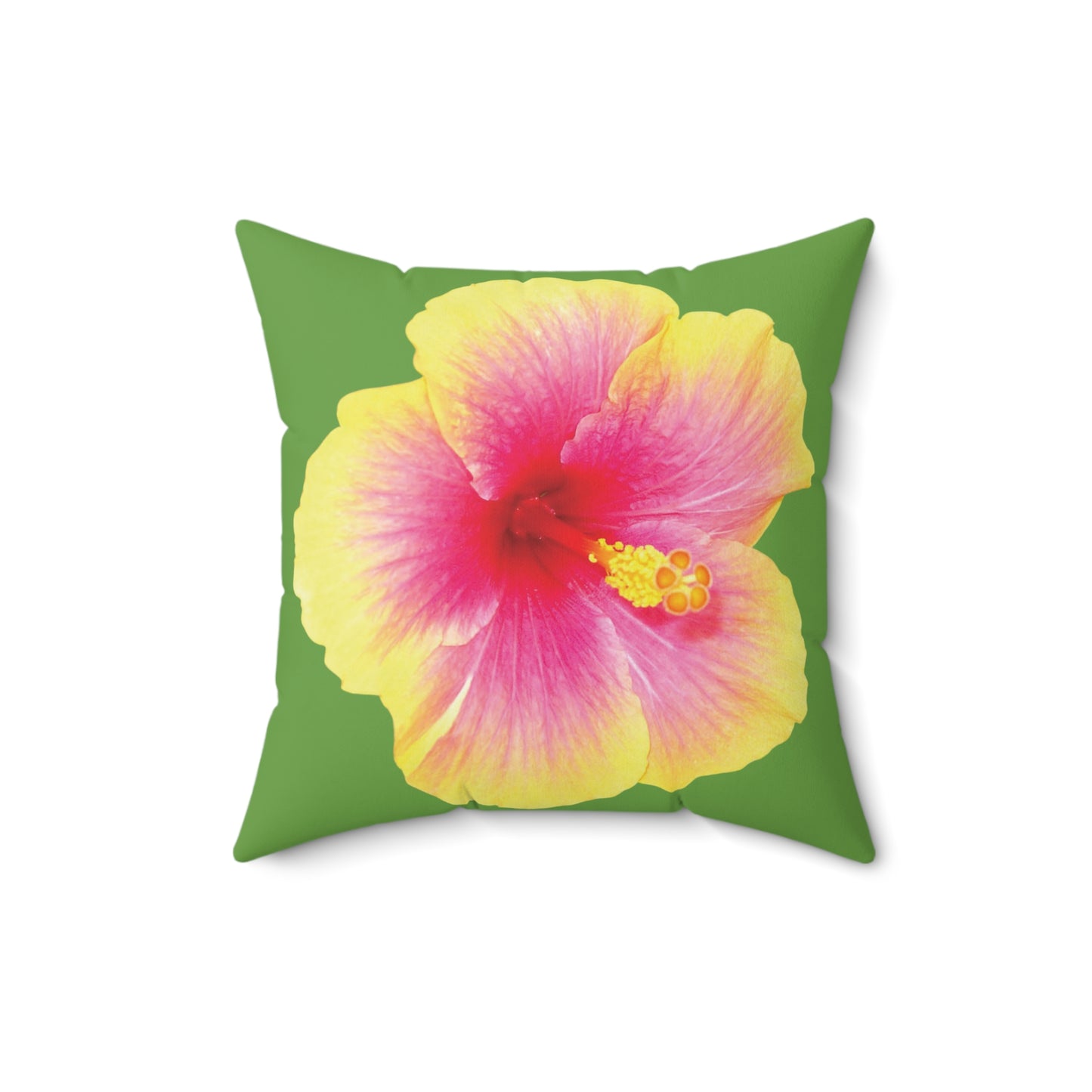Decorative Pillow - Accent Cushion, 4 Sizes / Photo Yellow Hibiscus, Green