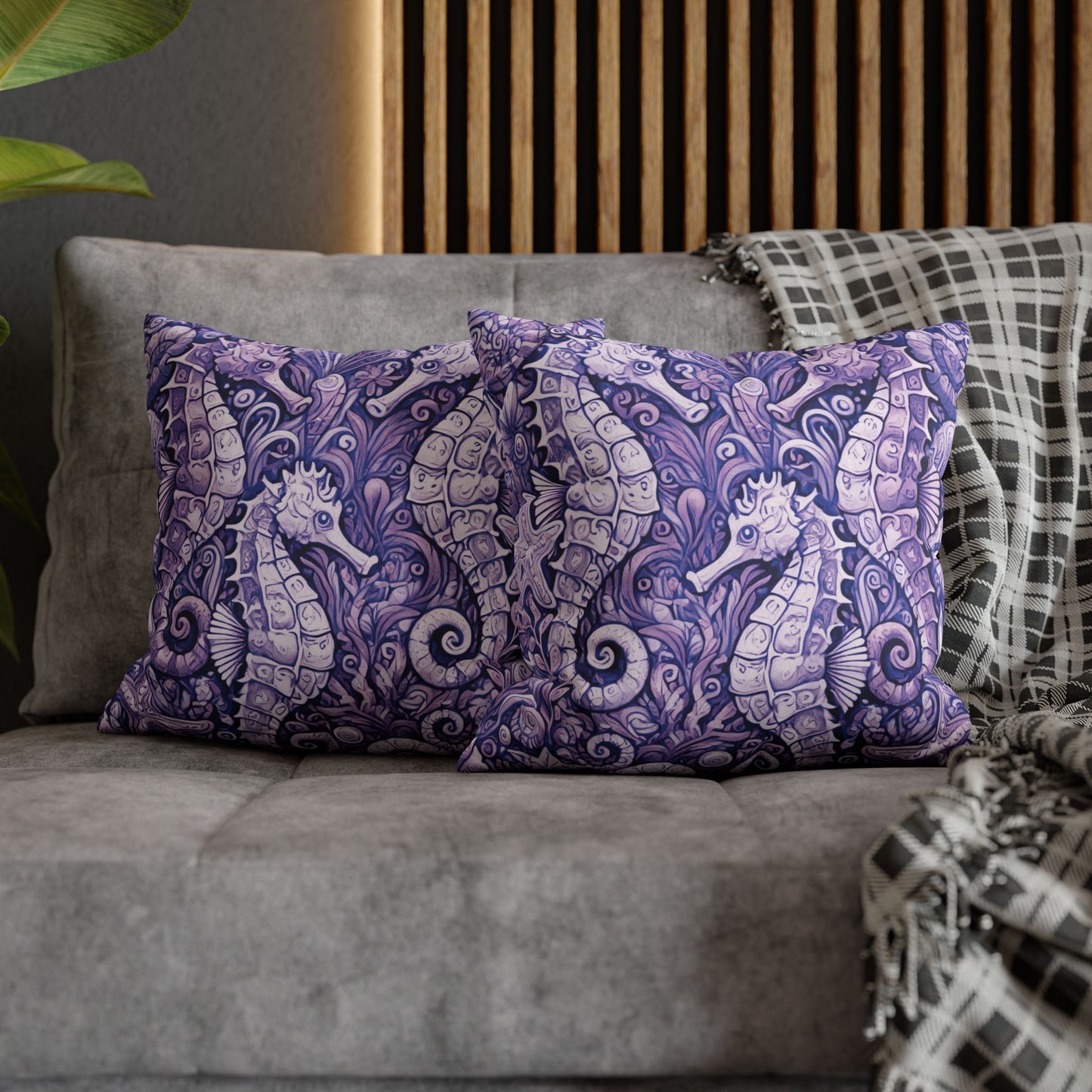 Faux Suede Square Pillowcase - Seahorse Trio, Amethyst