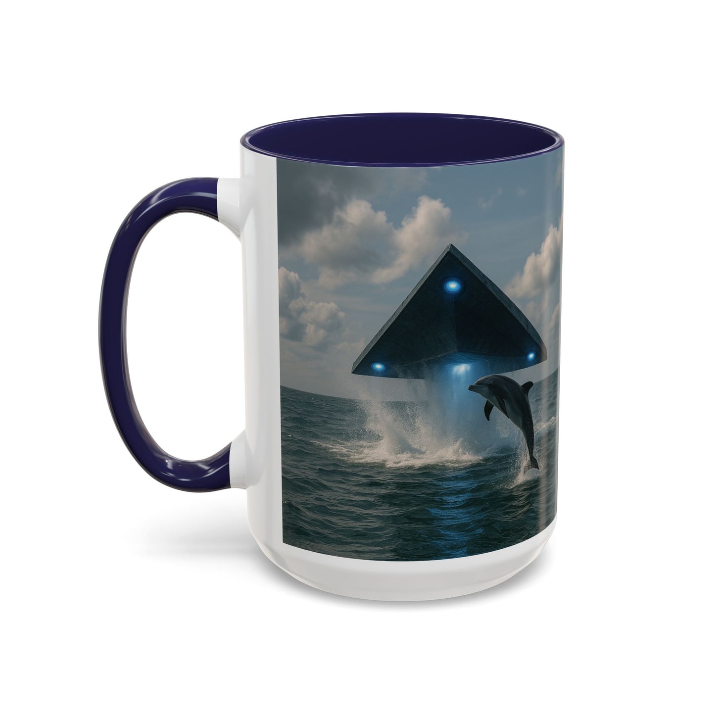 Accent Coffee Mug (11, 15oz), 8 Colors - UFO and Dolphin