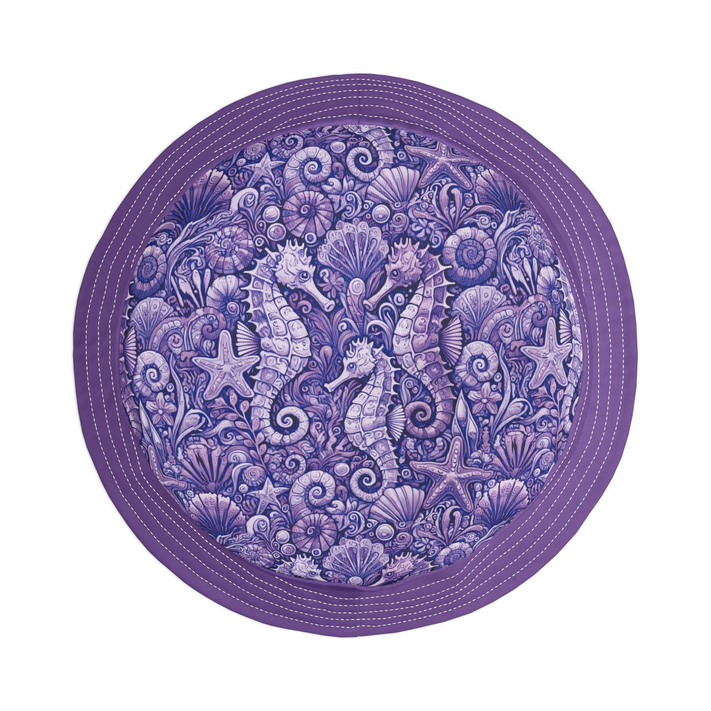 Tropical Polyester Bucket Hat, 2 Sizes - Seahorses Amethyst/Lt. Purple