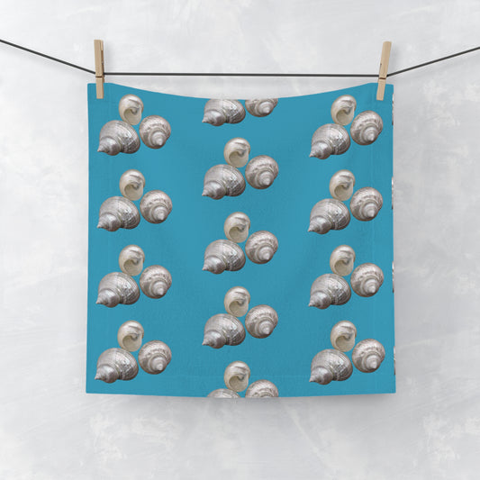 Face Towel - White Nautilus Shells/Turquoise