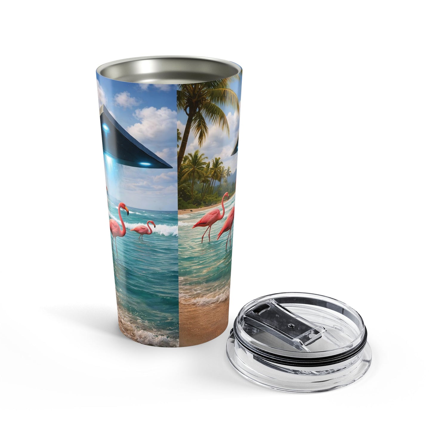 20oz Tropical UFO & Flamingo Tumbler – Insulated Coffee Travel Cup