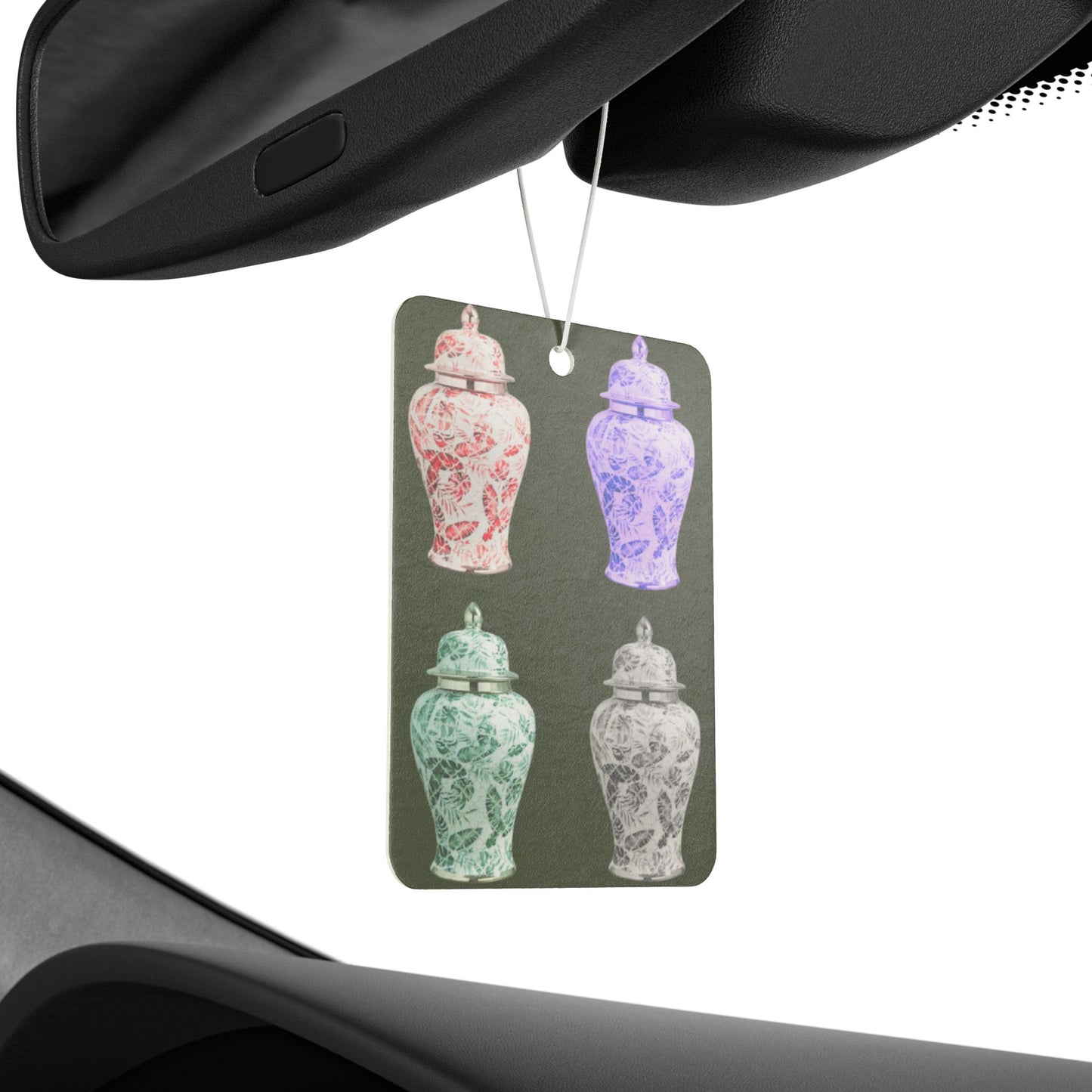 Car Air Freshener - Pop Art Tropical Ginger Jars, Black