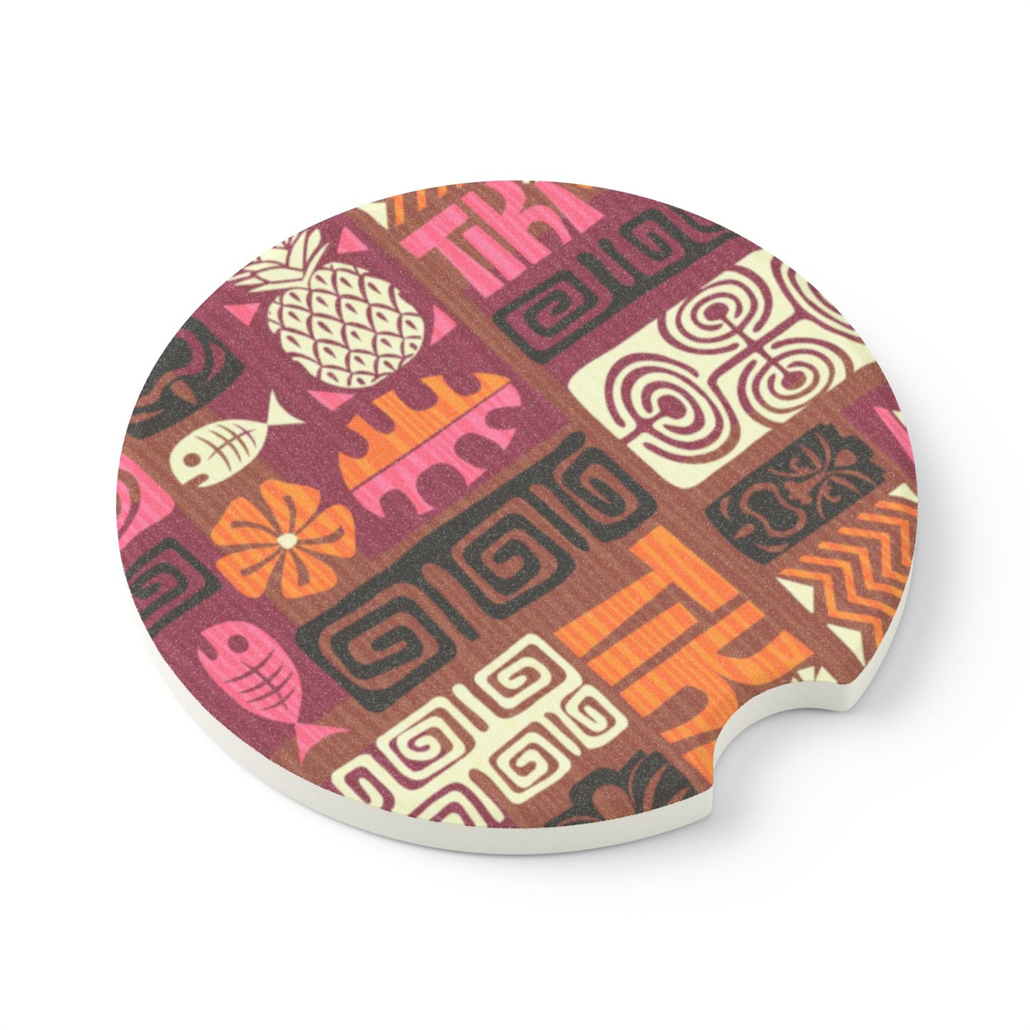 Soapstone Car Coaster - Tiki Poster Pink/Orange