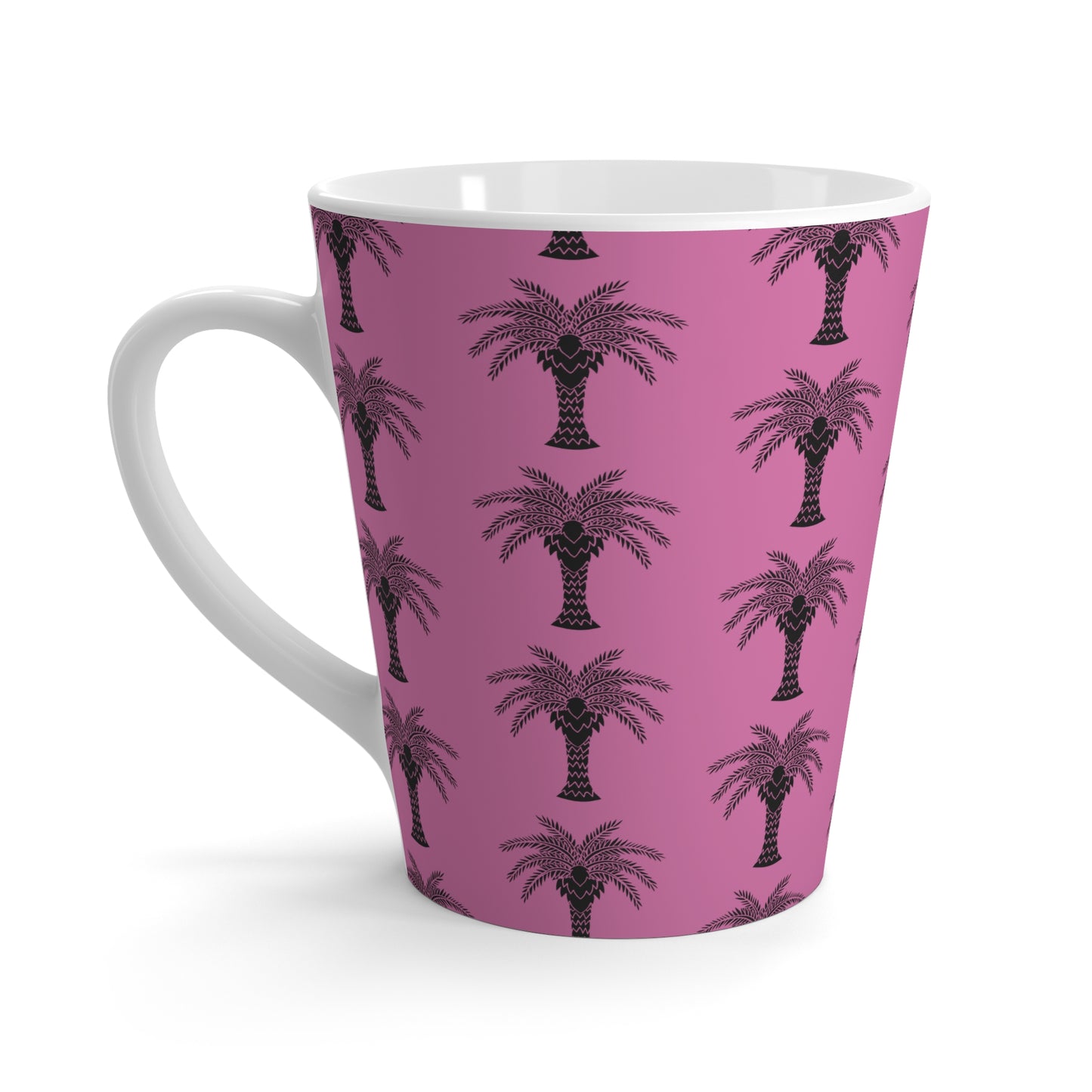 Latte White Mug - Perfect for Coffee Enthusiasts / Art Deco Stylish Palm, light pink