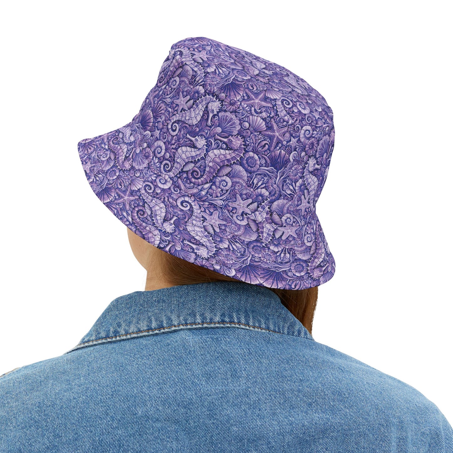 Tropical Polyester Bucket Hat, 2 Sizes - Seahorses Amethyst