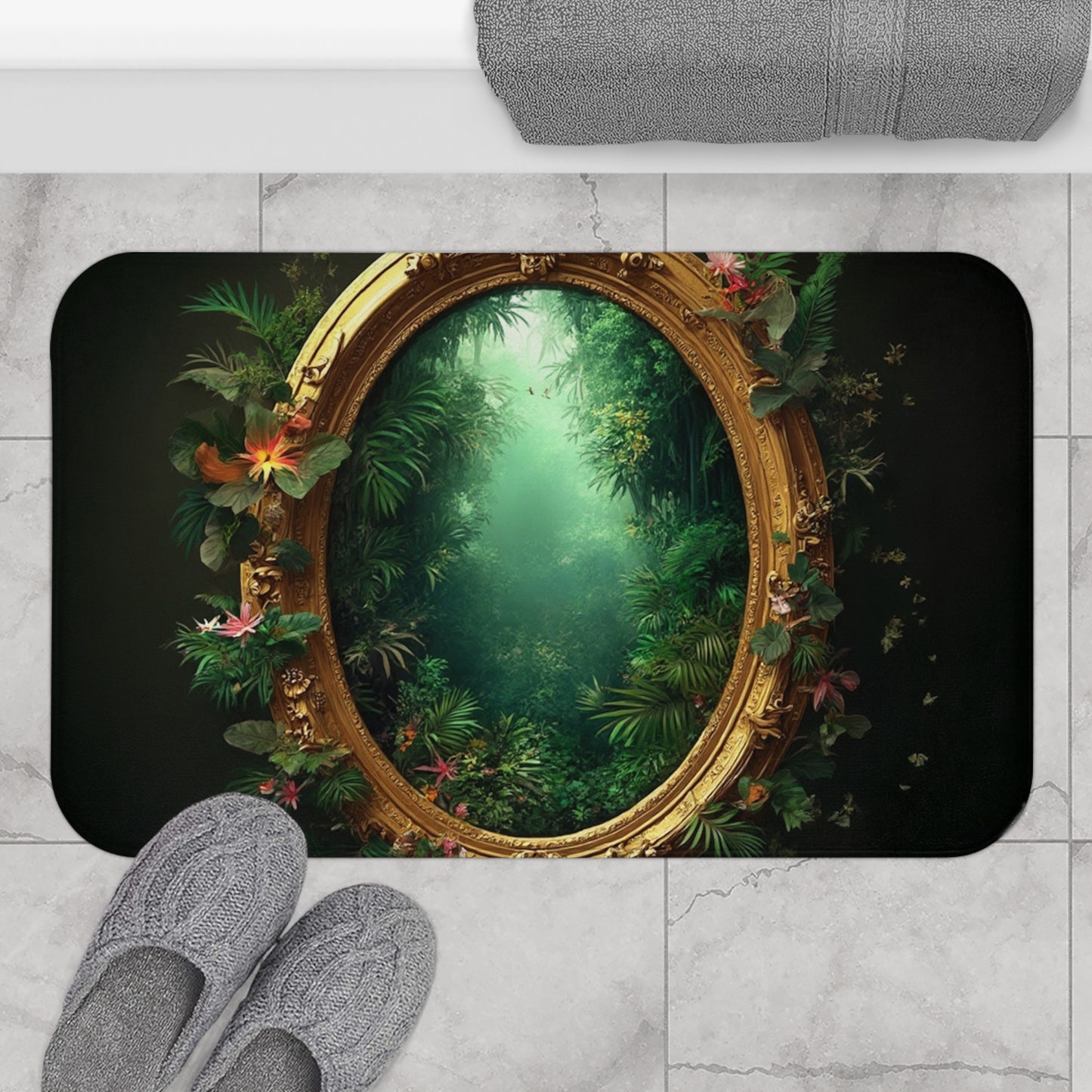 Golden Portal to Paradise Bath Mat, 2 Sizes - Tropical Vibes for Home Decor
