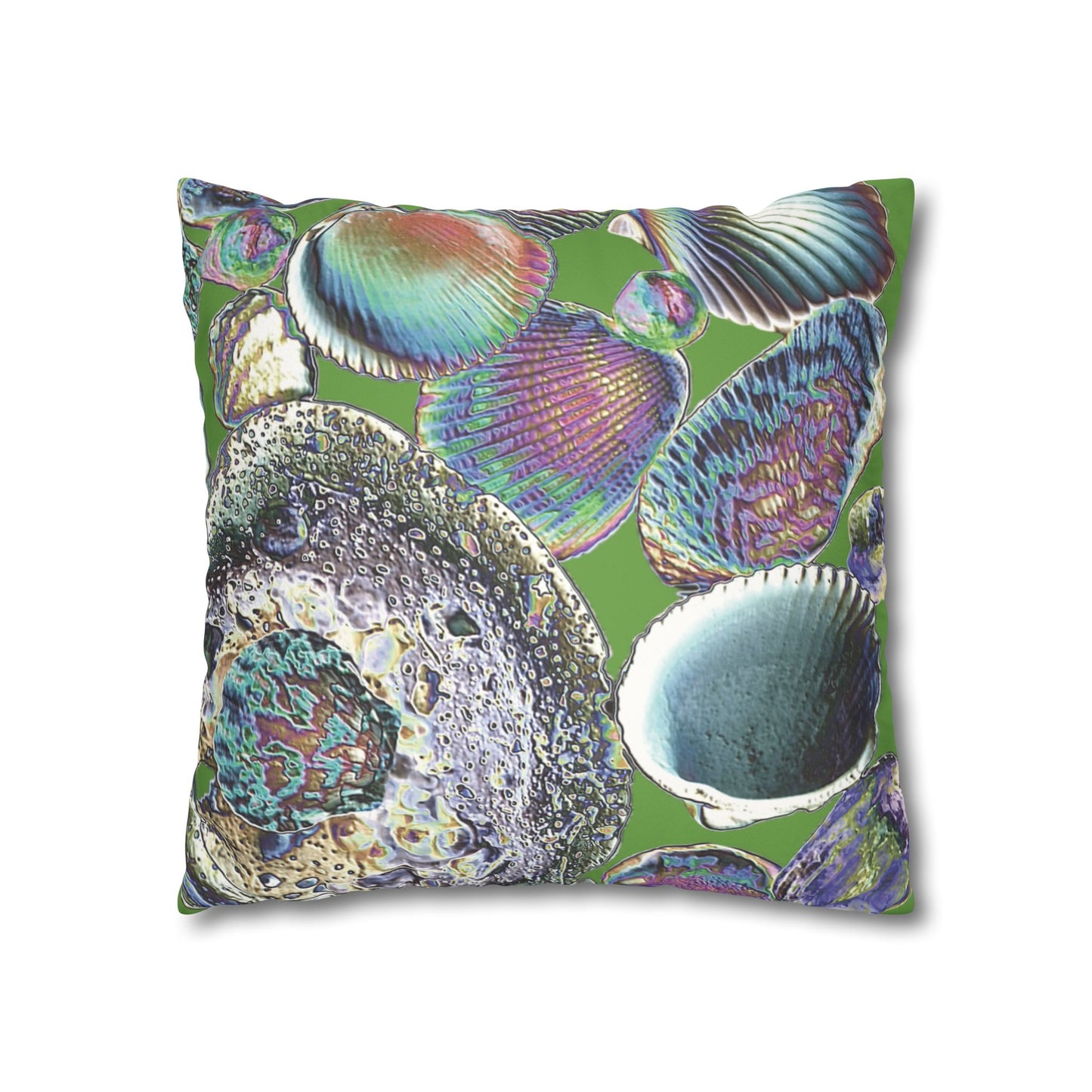 Faux Suede Square Pillowcase - Heatwave Seashell Collection, Green