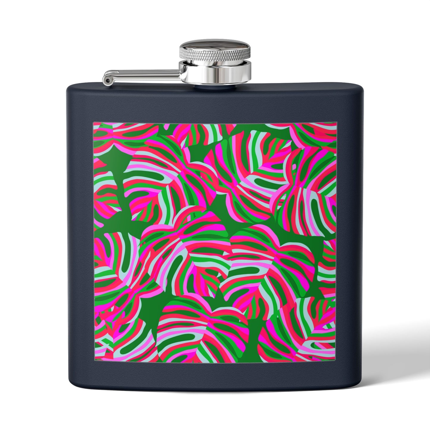 Tropical Stainless Steel 6 oz. Flask, Many Colors  – Neon Monstera Party