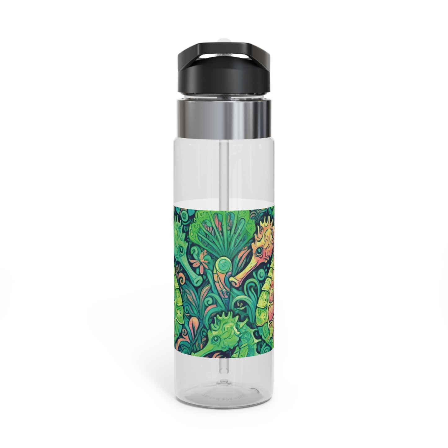 Tropical 20oz Tritan Sport Water Bottle -  Leakproof, Lightweight, BPA-Free / Seahorse Trio, Hot Lime Macro
