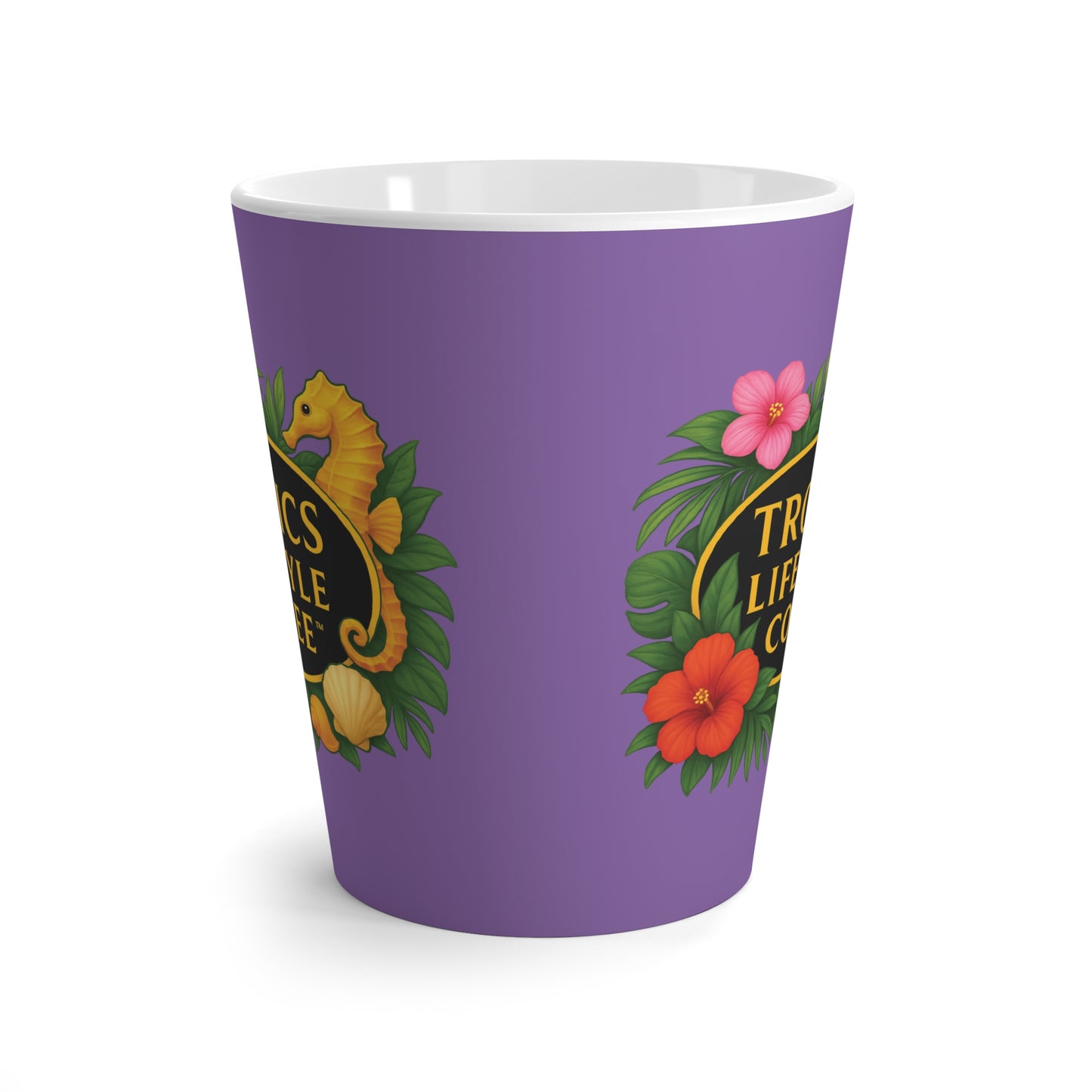 Latte White Mug - Seahorse Fantasy, Lt. Purple / TLCoffee Logo