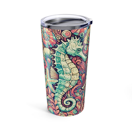 20oz Tropical Glossy Tumbler, Stainless Steel / Seahorse Trio, Retro
