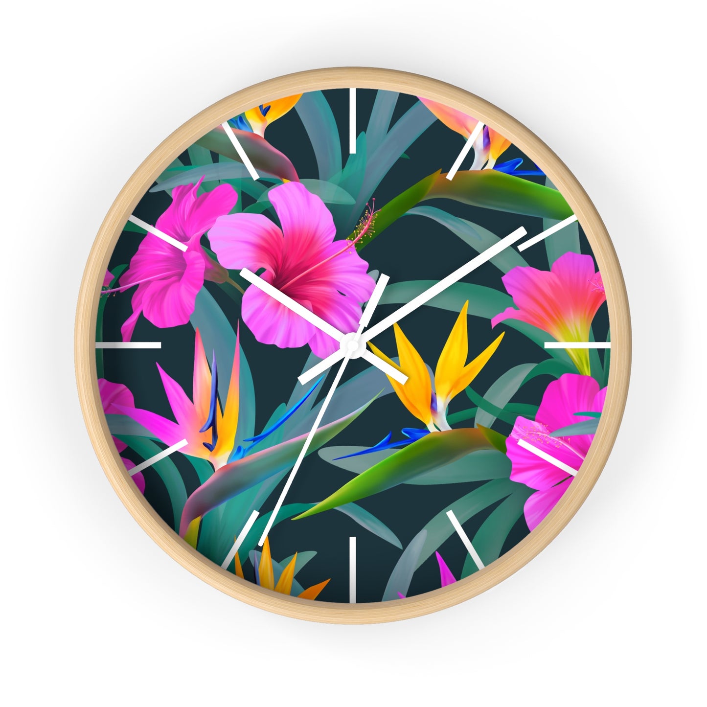 Tropical Delights Floral Wall Clock - Perfect for Plant Lovers & Home Decor, White Hour Marks